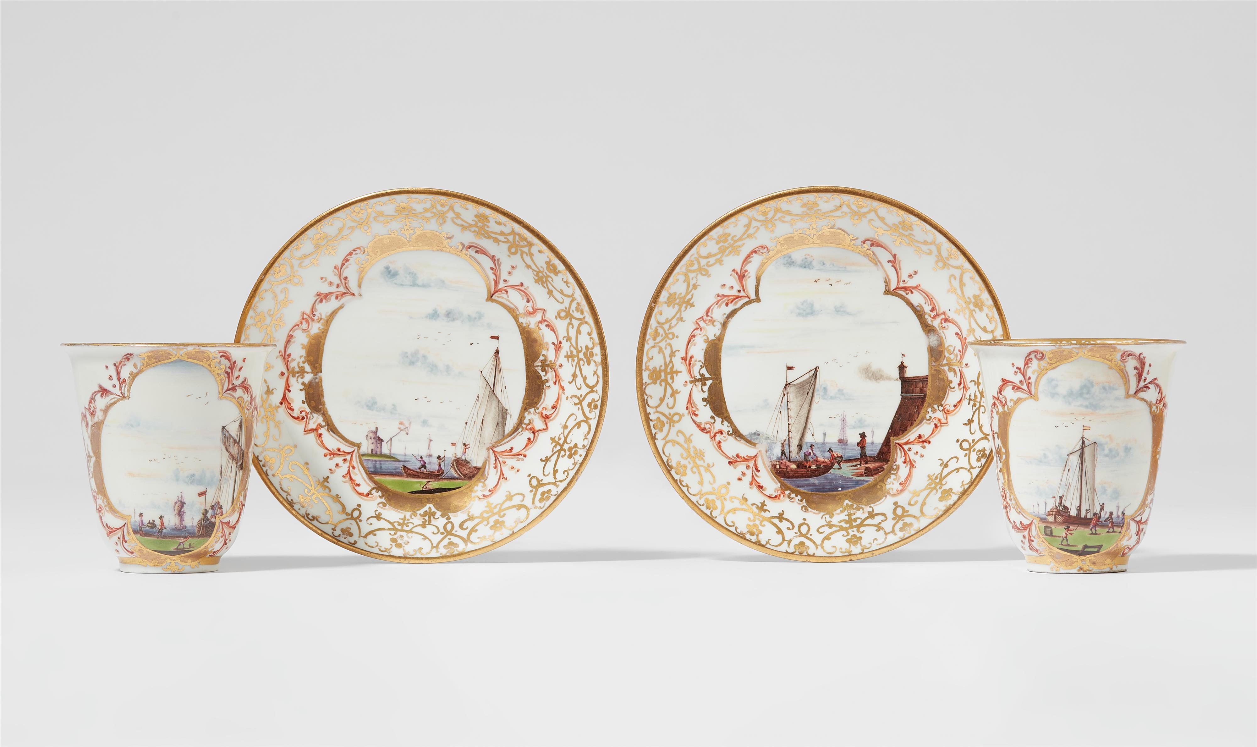 A pair of beakers and saucers with merchant navy scenes - image-1