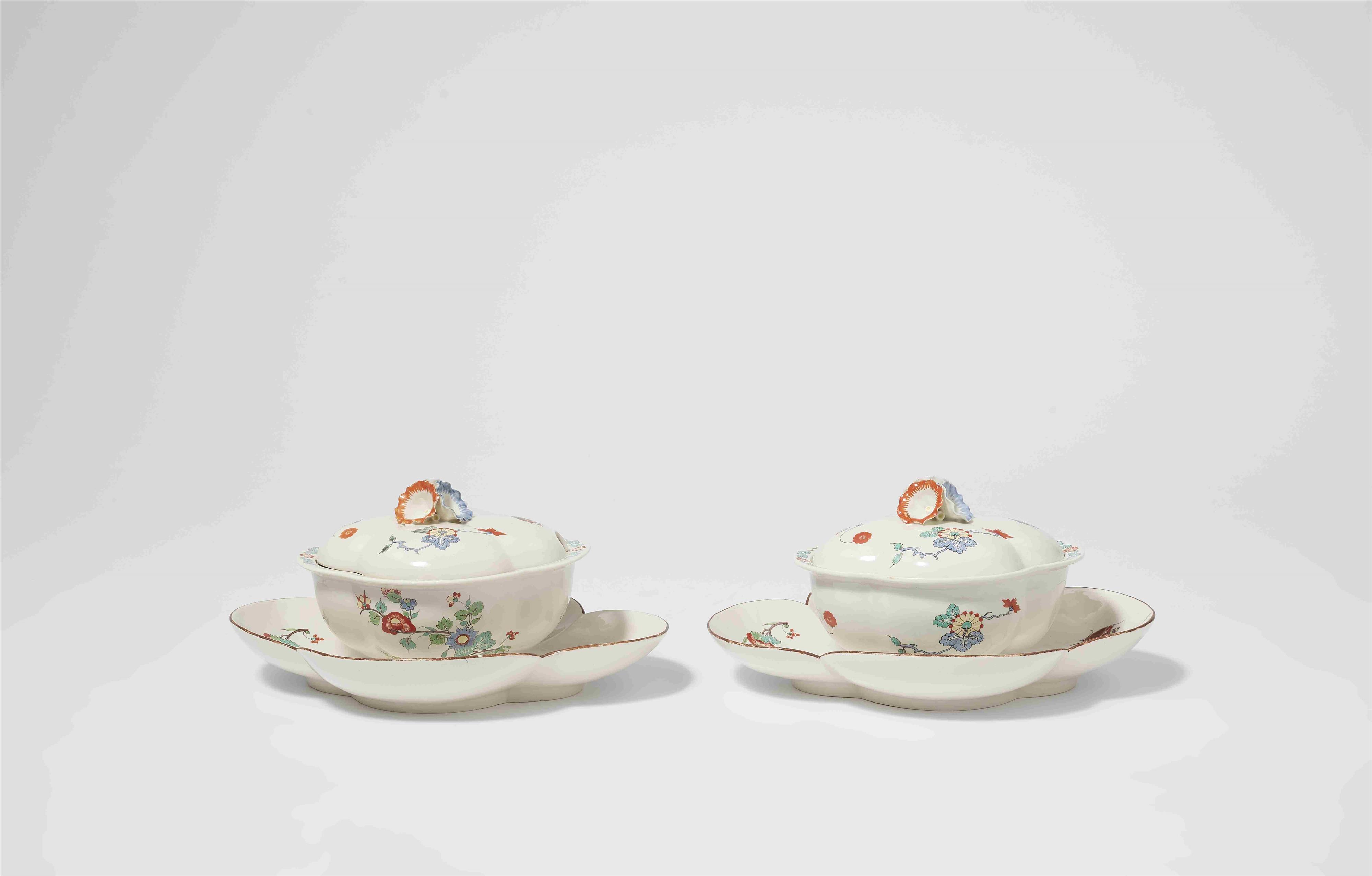 A rare pair of Chantilly porcelain tureens on saucers - image-1