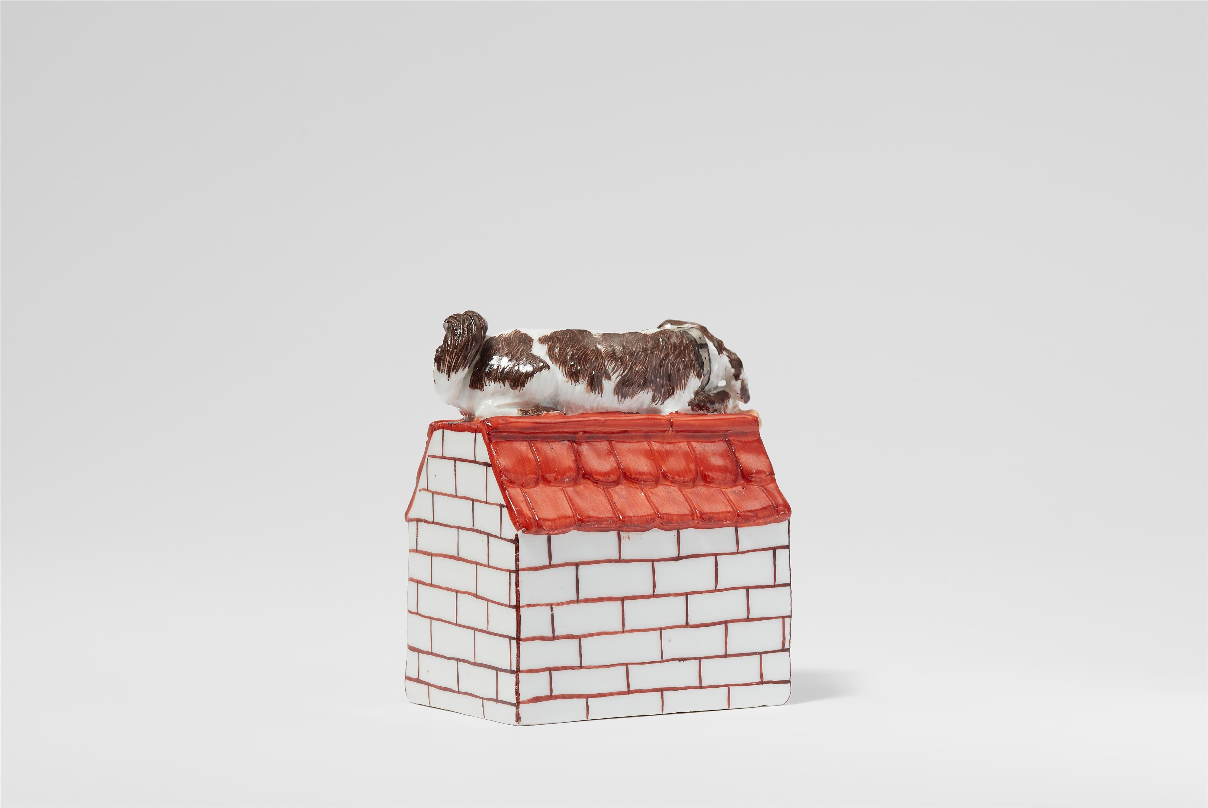 A rare and early Meissen porcelain dog on its kennel - image-2