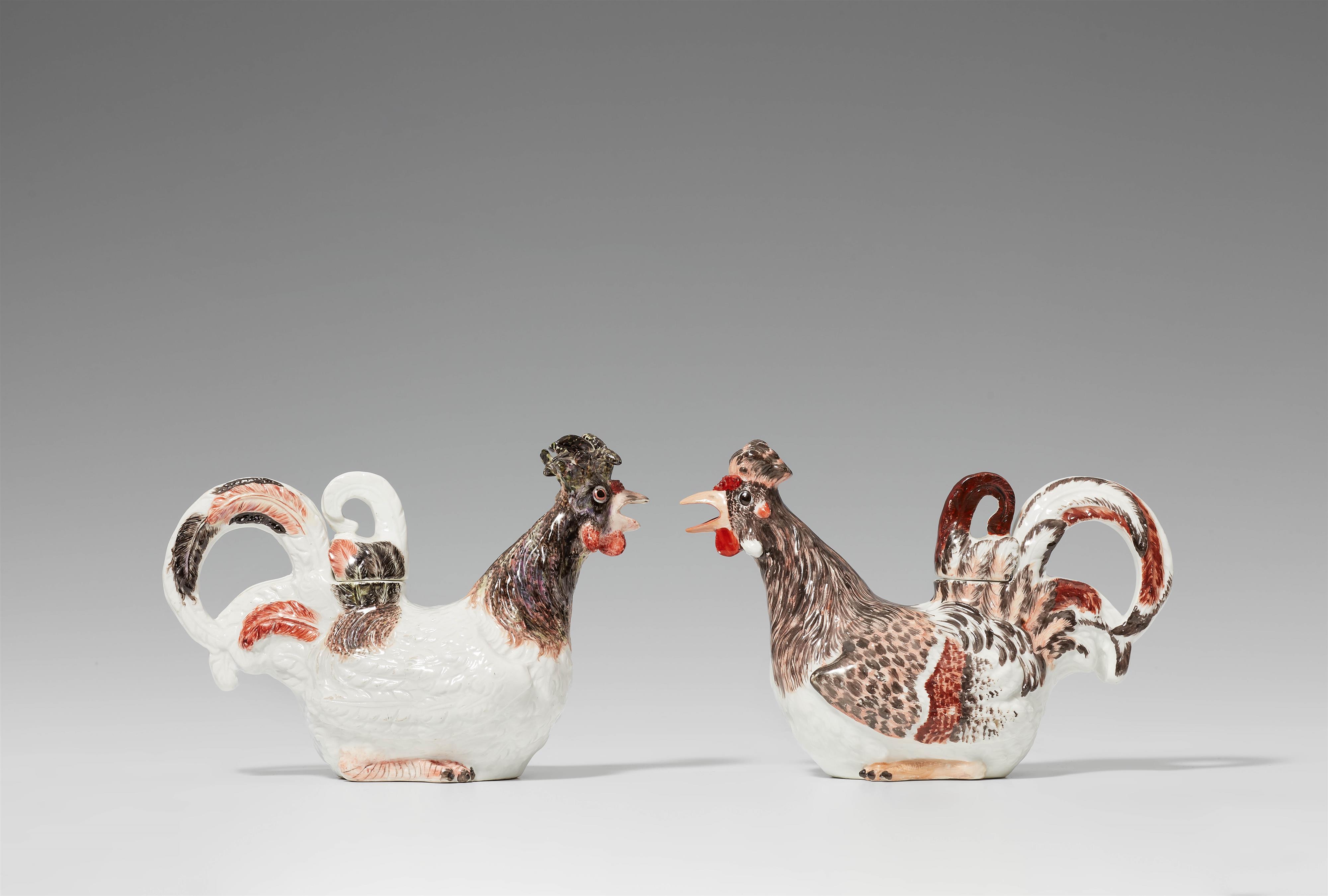 A rare pair of Meissen porcelain chicken jugs - image-2