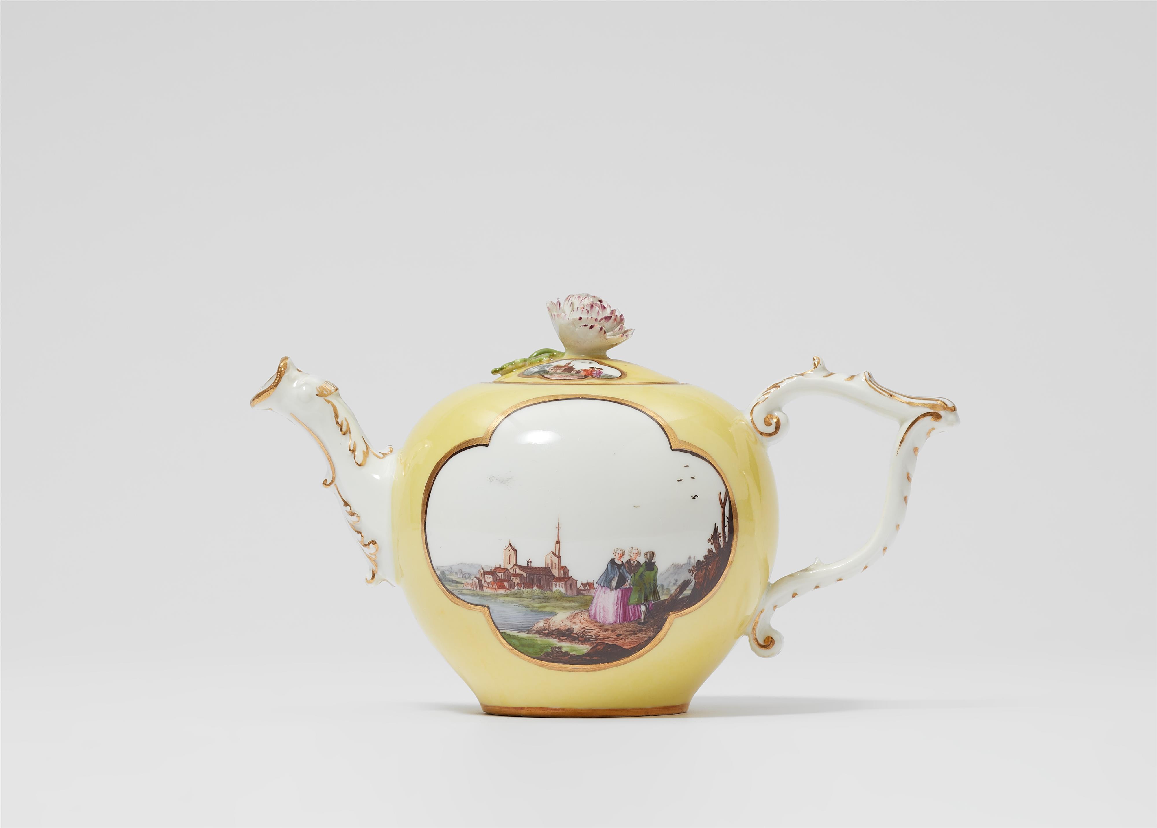 A Meissen porcelain teapot with yellow ground - image-1