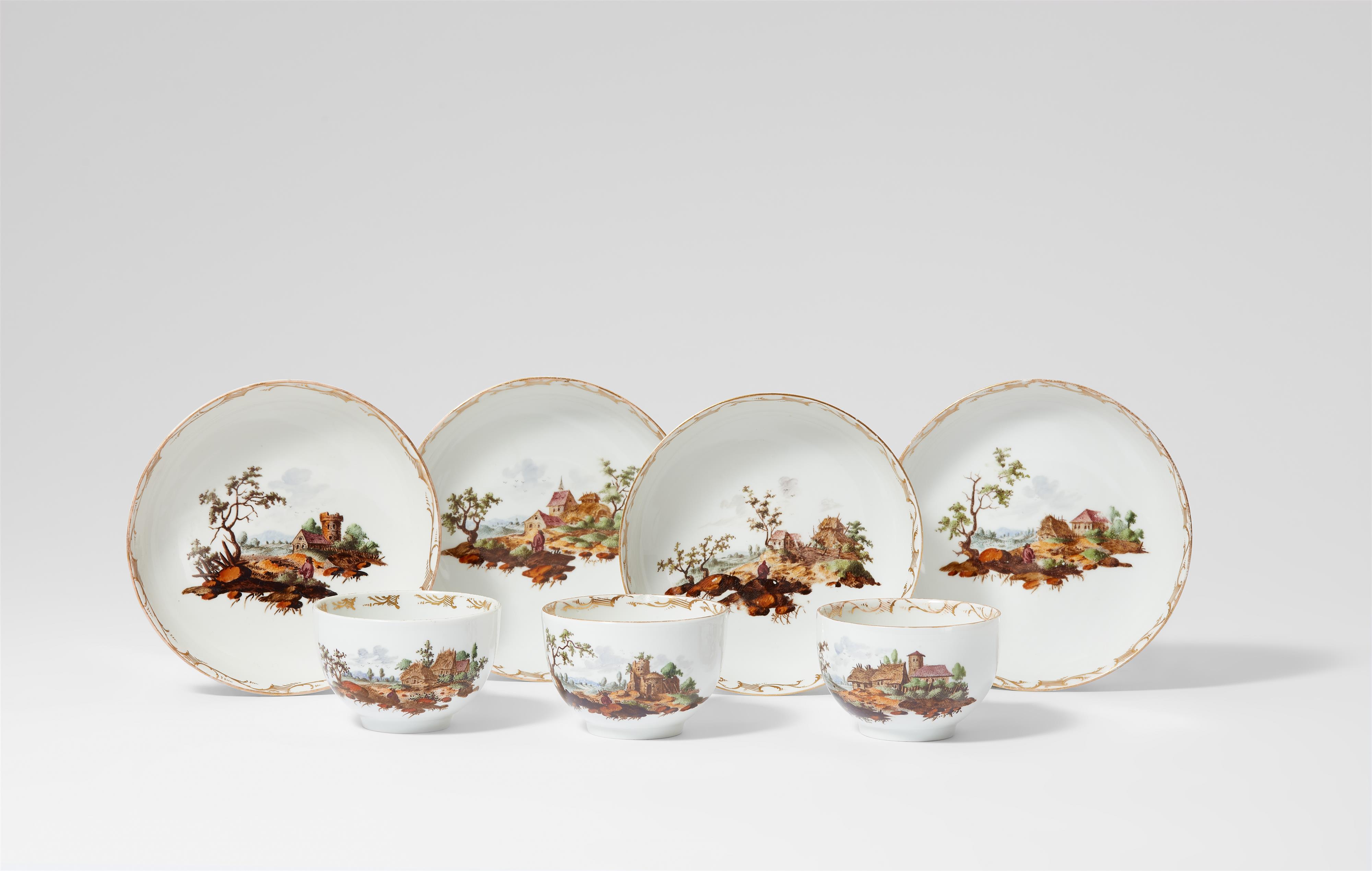 Three Fürstenberg porcelain tea cups and four saucers - image-1