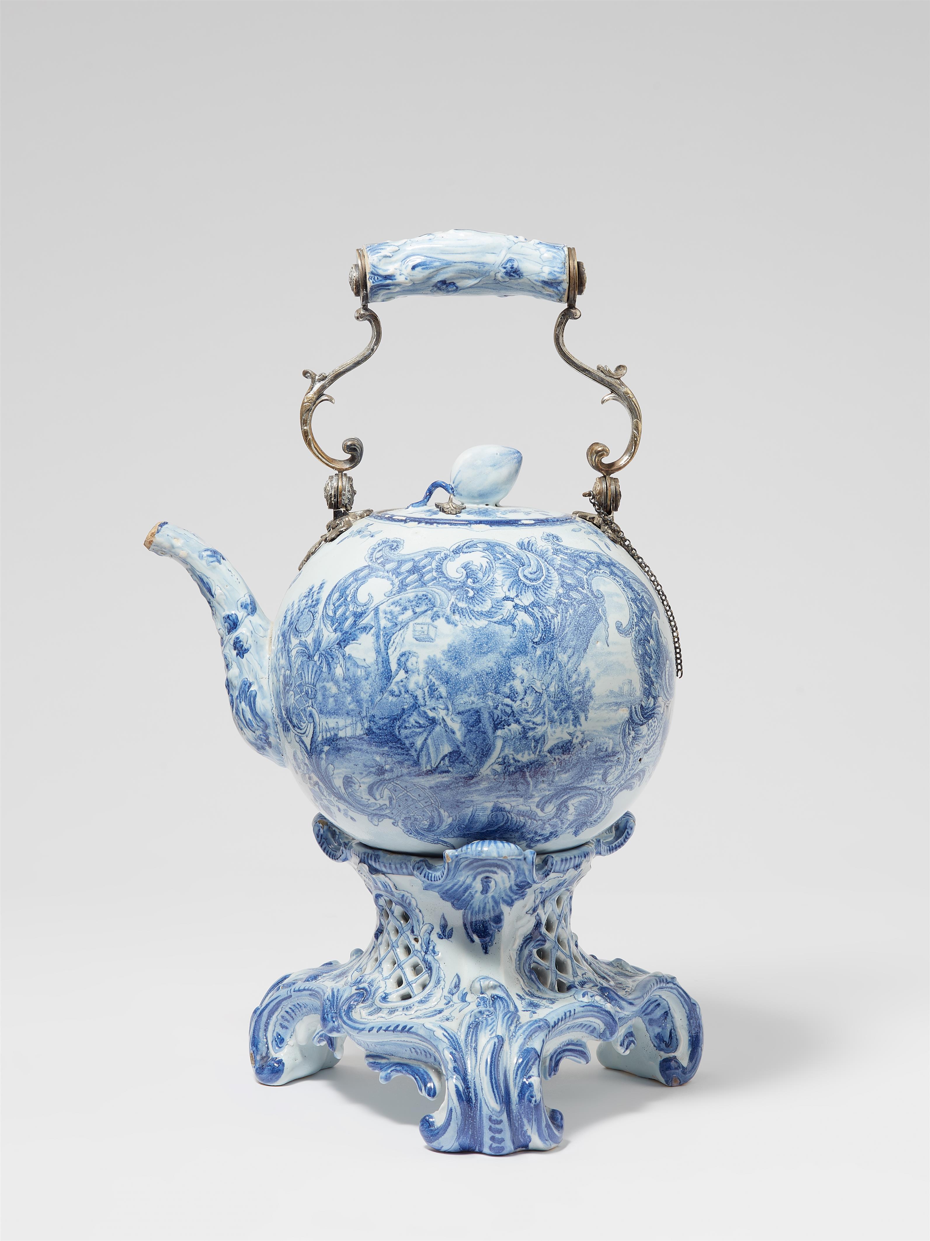 A Dutch Delftware kettle and rechaud - image-1