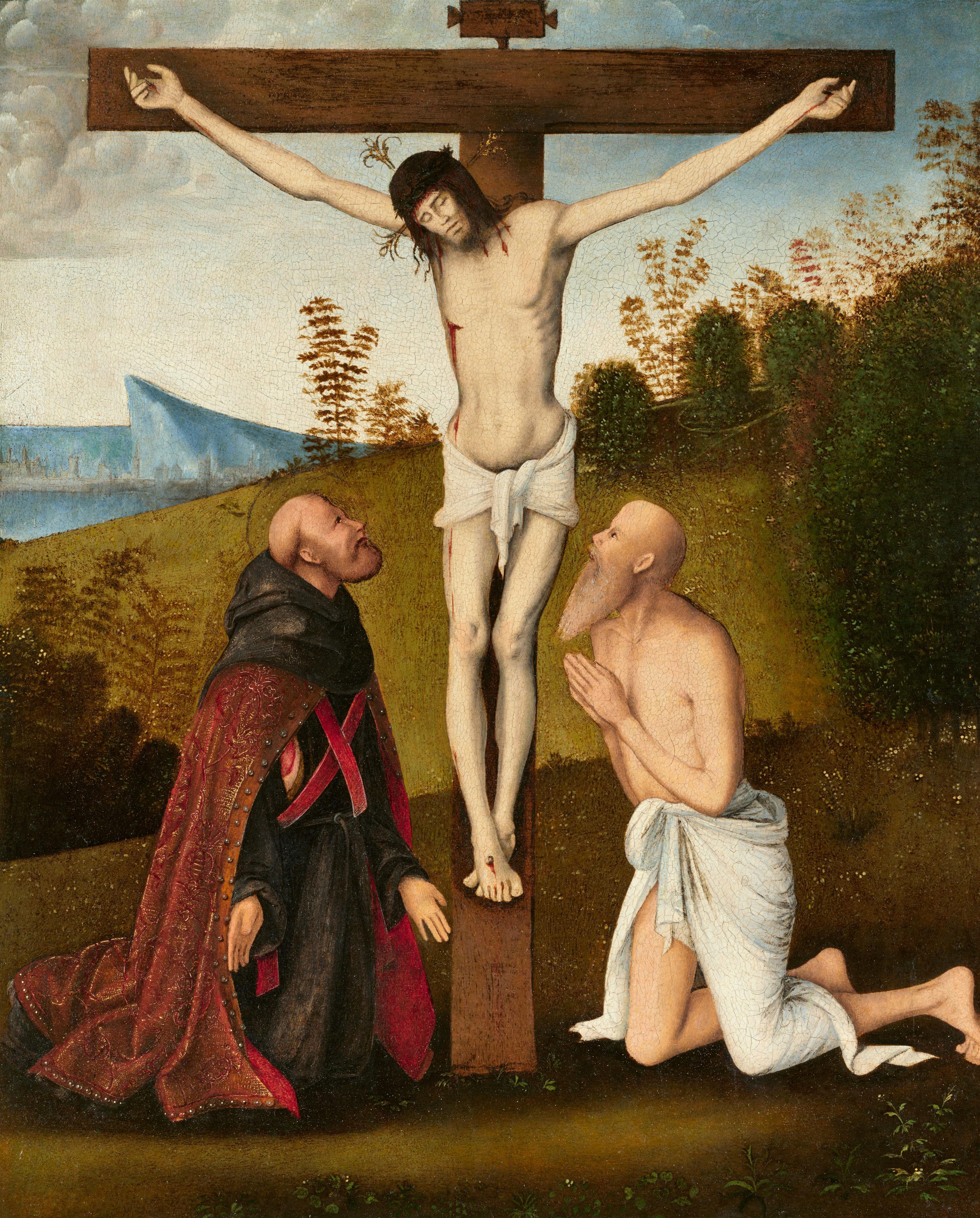 Bernardino di Bosio Zaganelli - Christus am Kreuz mit dem hl. Hieronymus und einem Augustinermönch - image-1