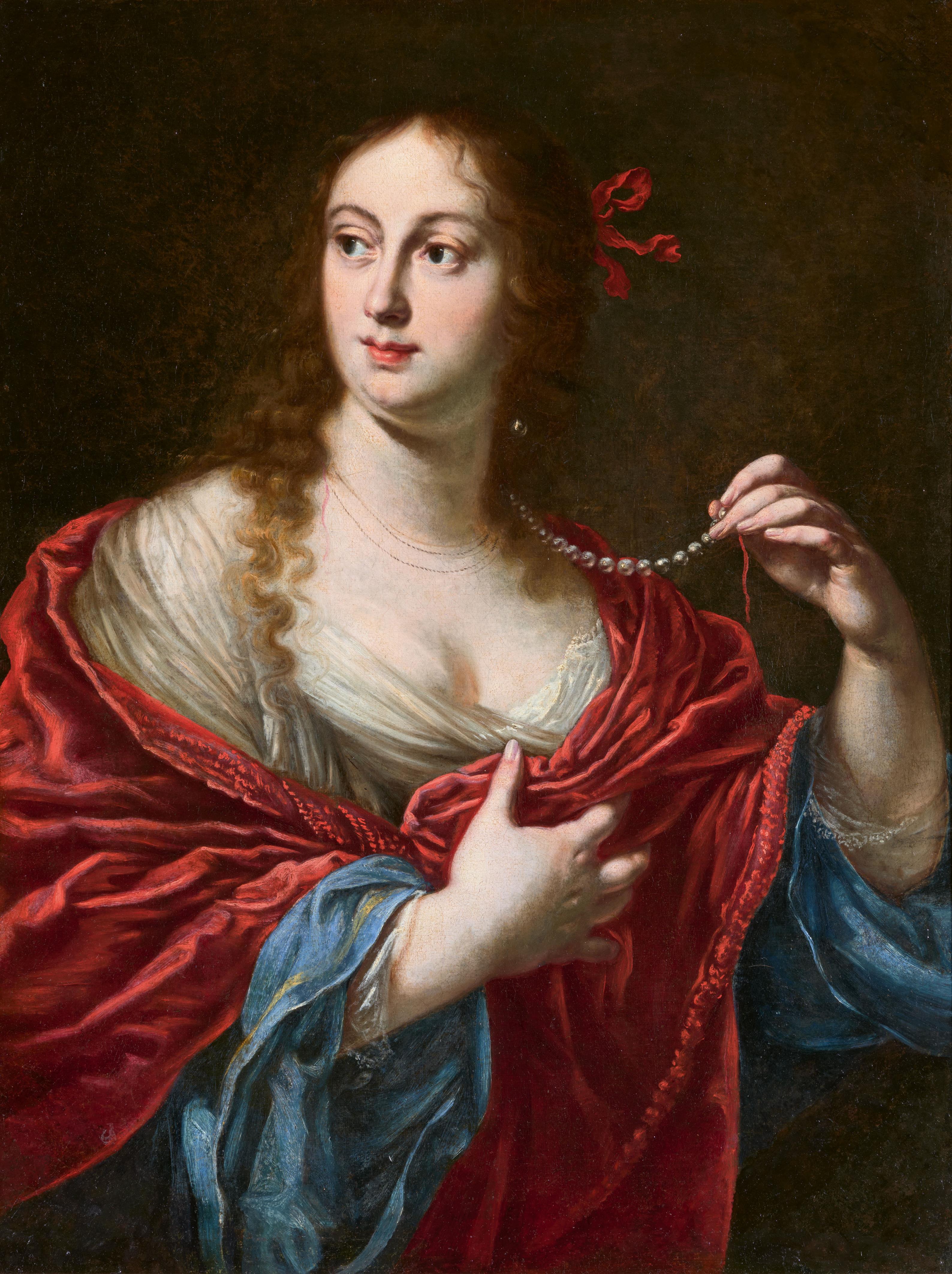 Justus Sustermans - Vittoria della Rovere, Großherzogin von Toskana (1622-1694), eine zerrissene Perlenkette in der Hand haltend - image-1