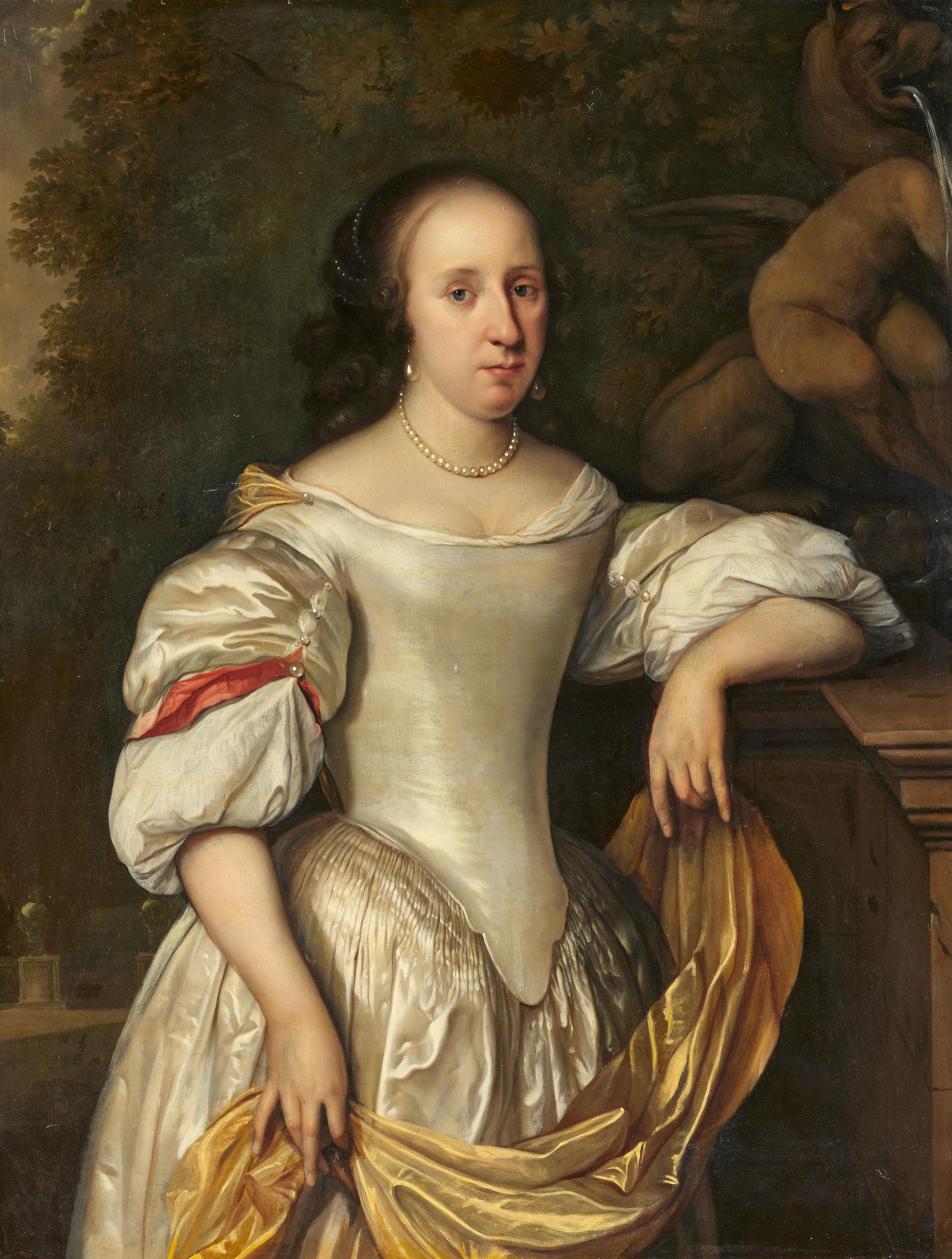 Eglon van der Neer - Portrait of a Lady by a Fountain - image-1