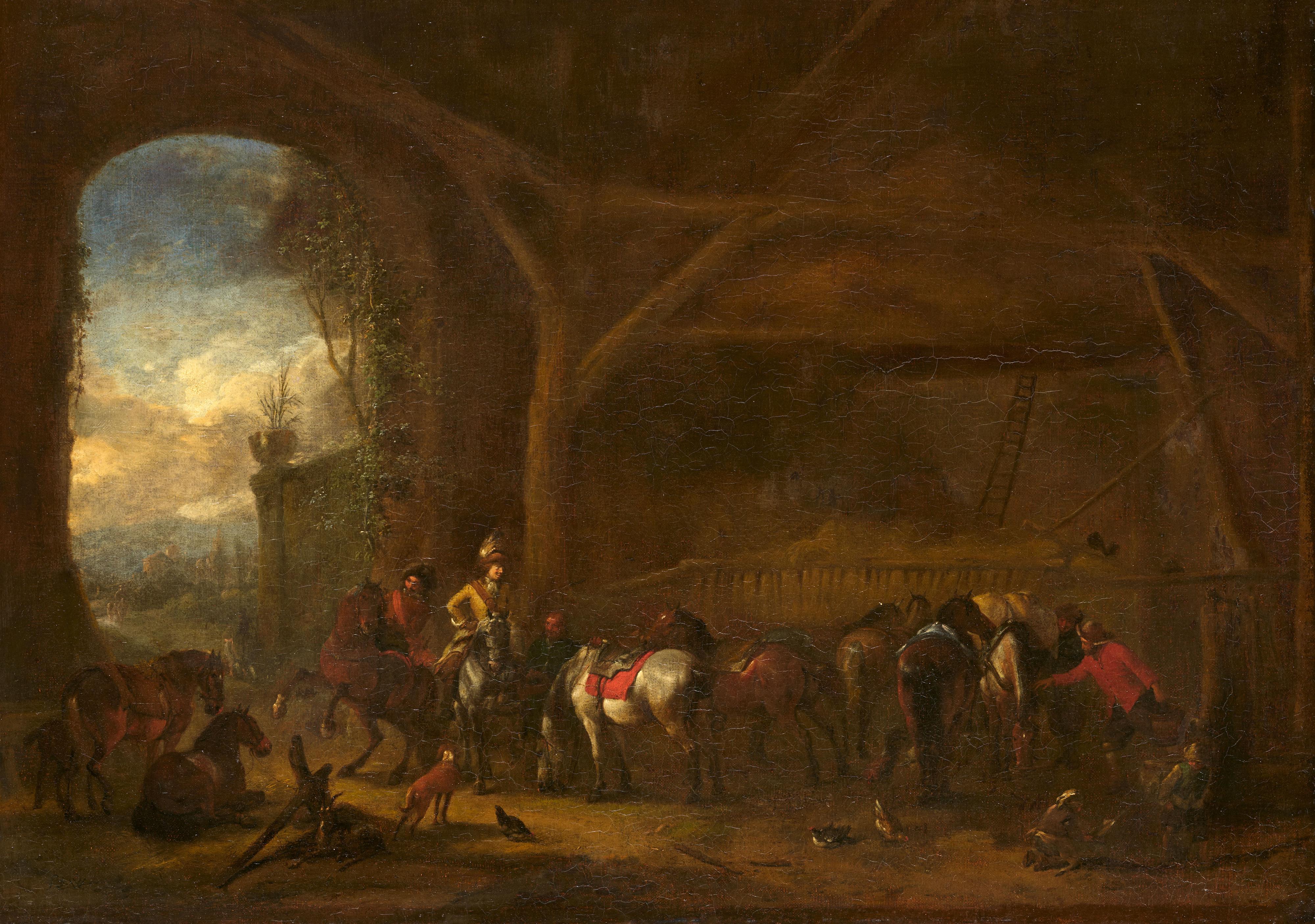 Philips Wouwerman - Stable Interior with Horsemen and Horses - image-1