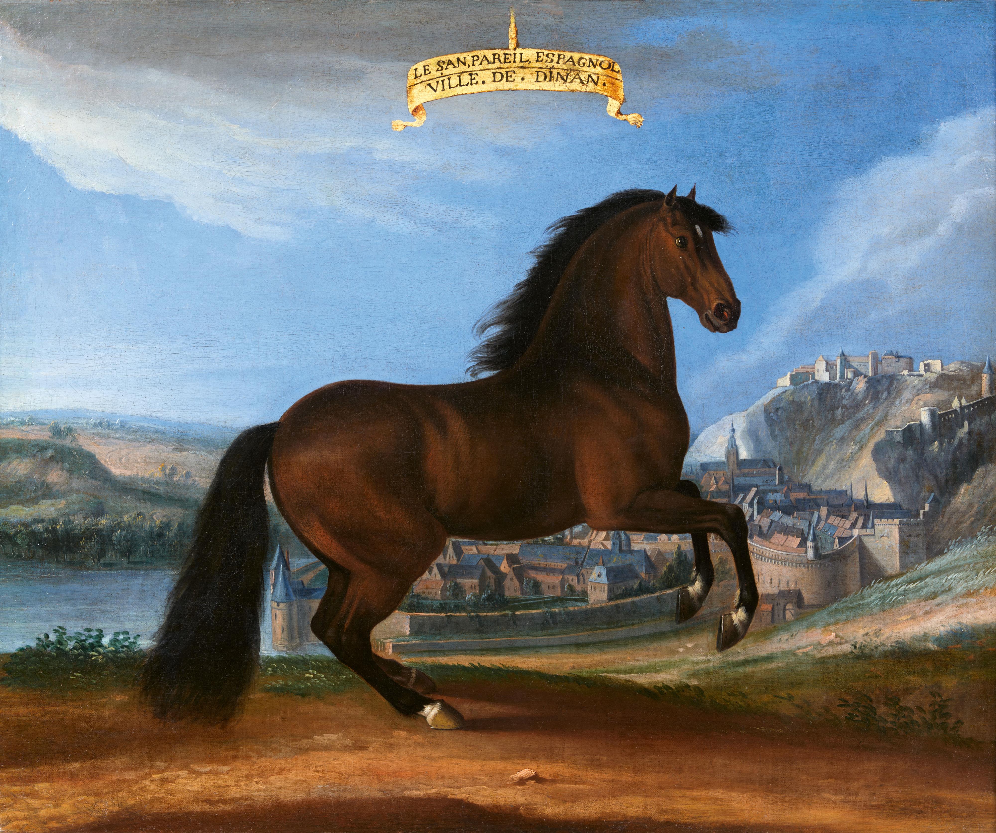 Adam Frans van der Meulen zugeschrieben - "Le San Pariel espagnol", das Pferd Ludwig XIV. vor einer Ansicht der Stadt Dinant - image-1
