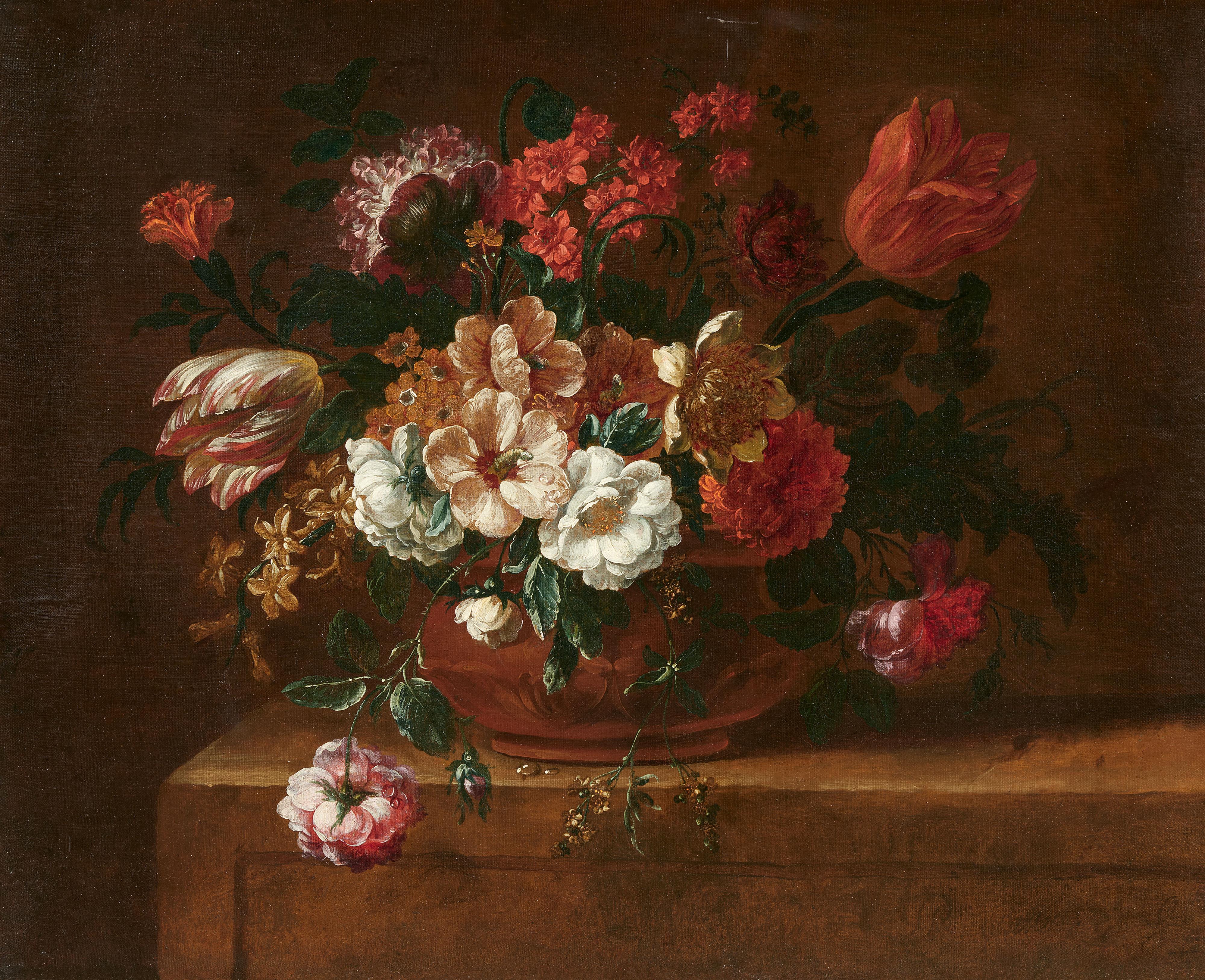 Peter Frans Casteels - Blumen in einer Vase auf einem Steinsockel - image-1