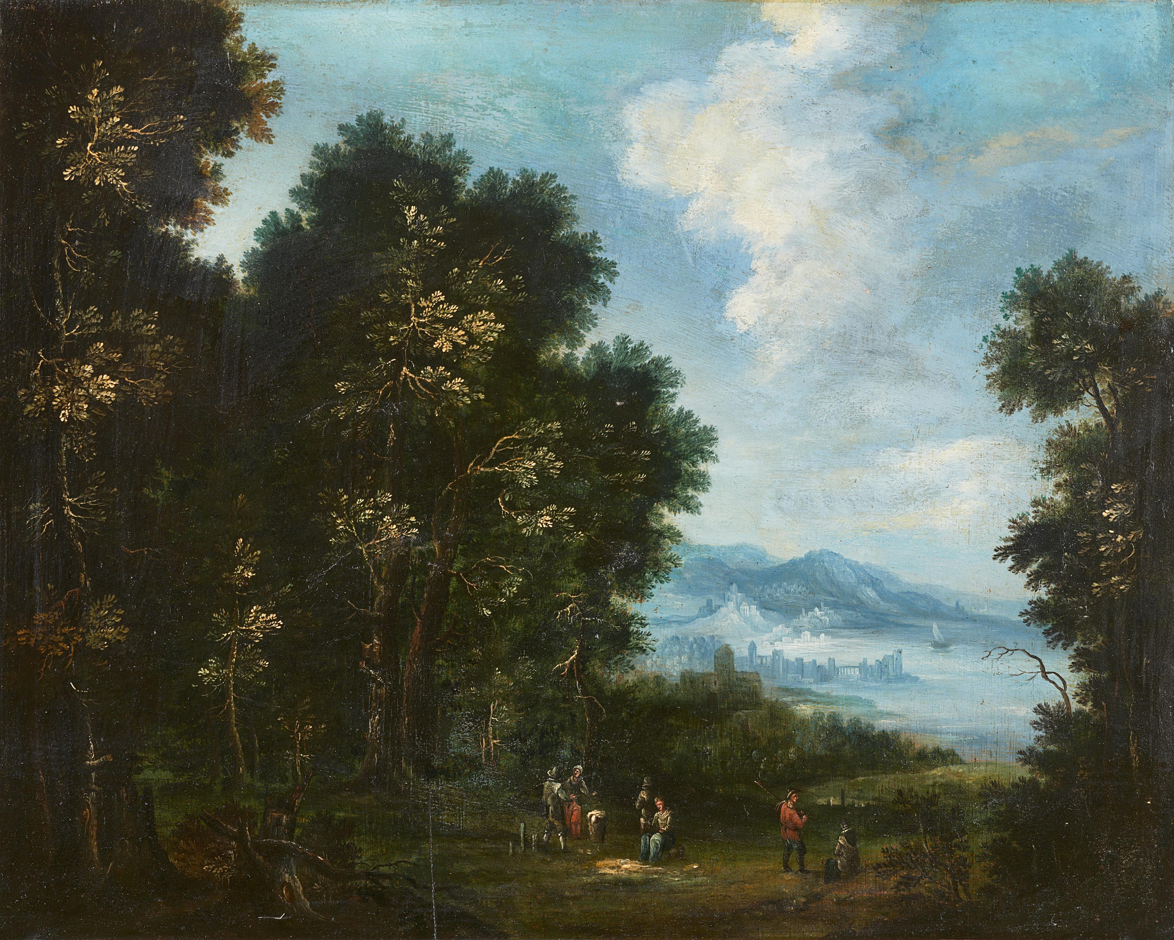 Johann Jacob Hartmann - Zwei bewaldete Landschaften mit Staffagefiguren - image-1