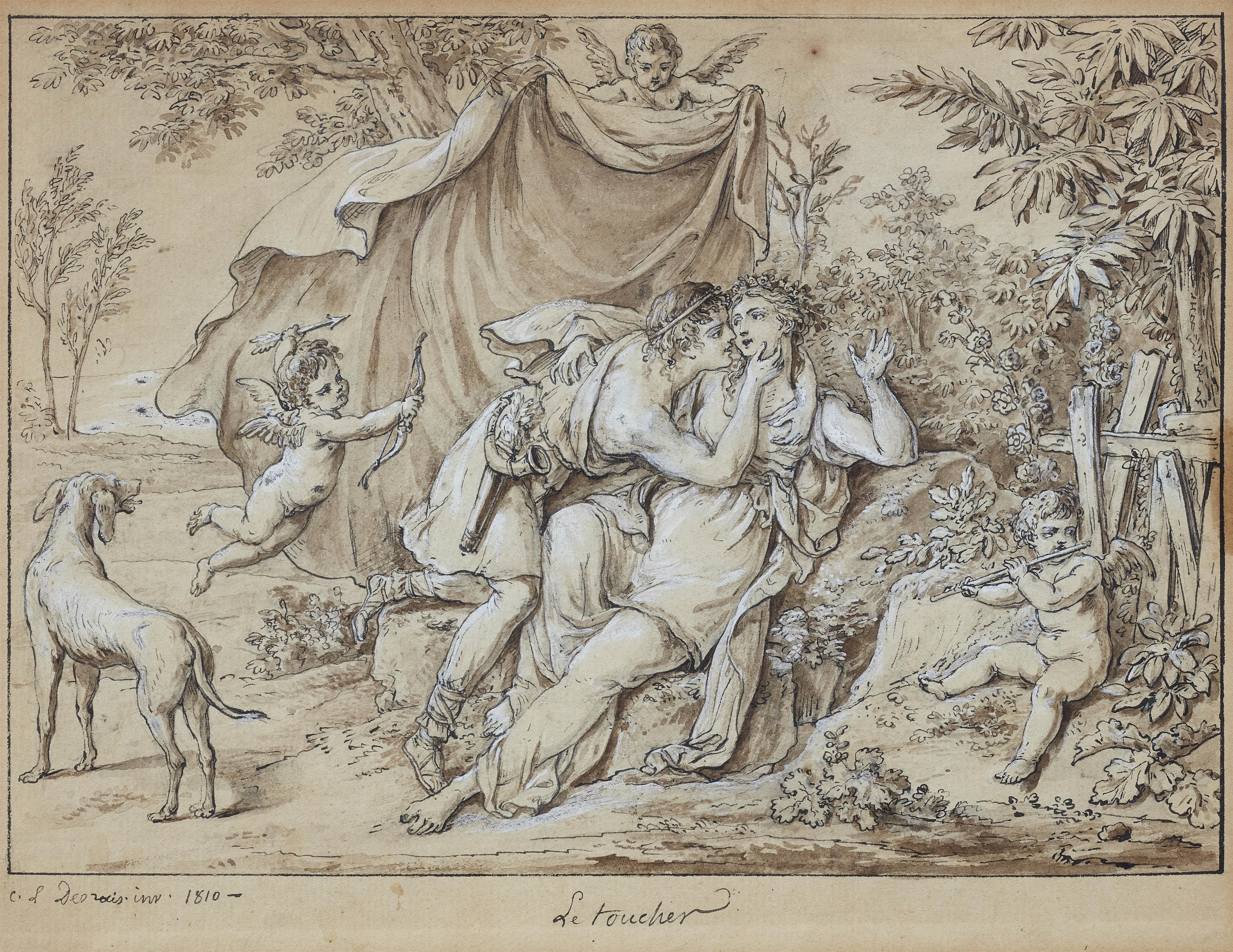 Claude Louis Desrais - Set of six drawings: One of each of the five senses and a sixth titled "Homage a la beauté" - image-1