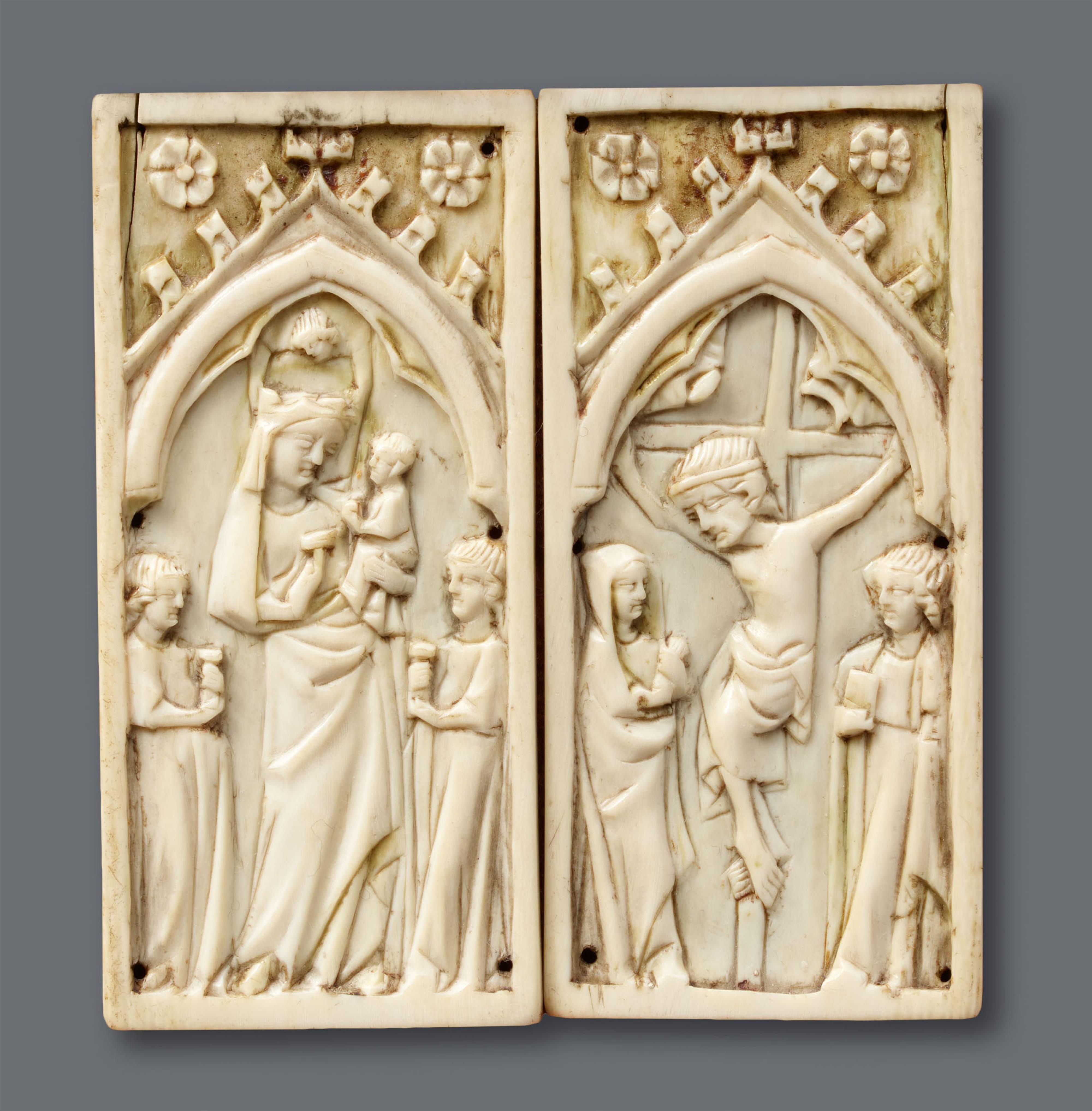 Probably West Germany second half 14th century - Ivory reliefs of the Virgin with Child and the Crucifixion, presumably West German, second half 14th century - image-1