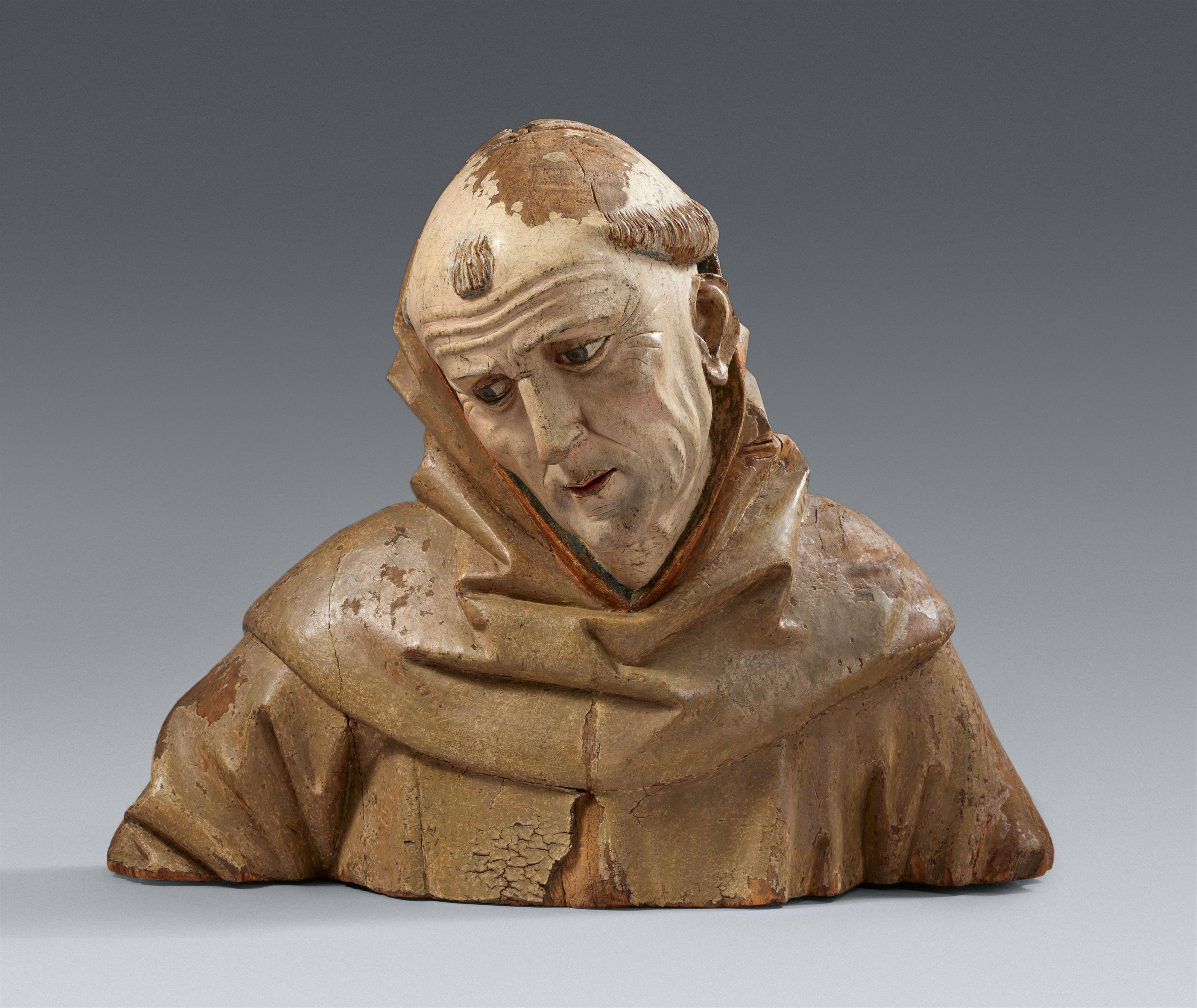 Michel Erhart, attributed to - A fragmentary carved poplar bust of Saint Bernardino of Siena, attributed to Michel Erhart - image-1