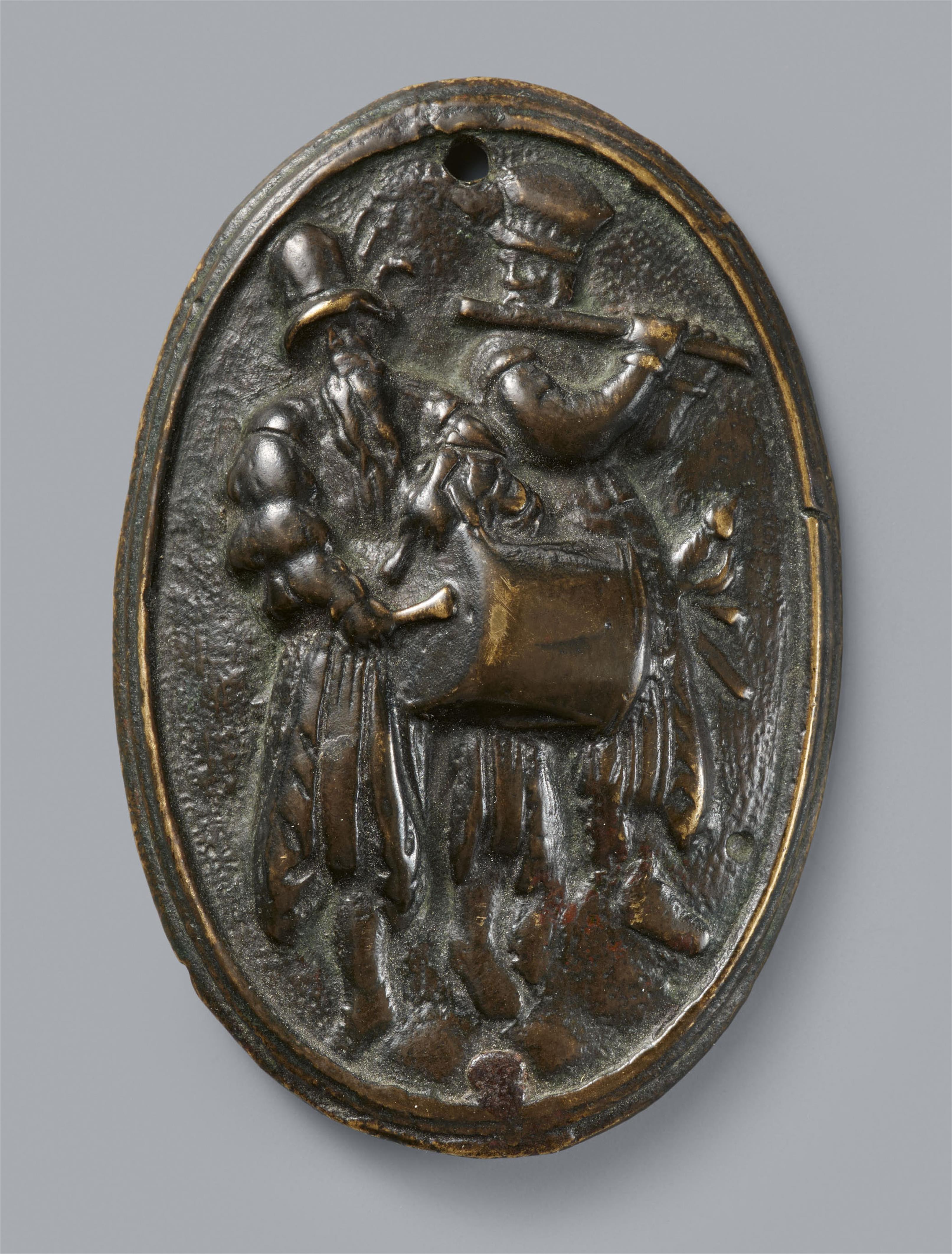 South German or Switzerland 3rd third 16th century - Bronze relief of a piper and drummer, South German or Swiss, last third 16th century - image-1