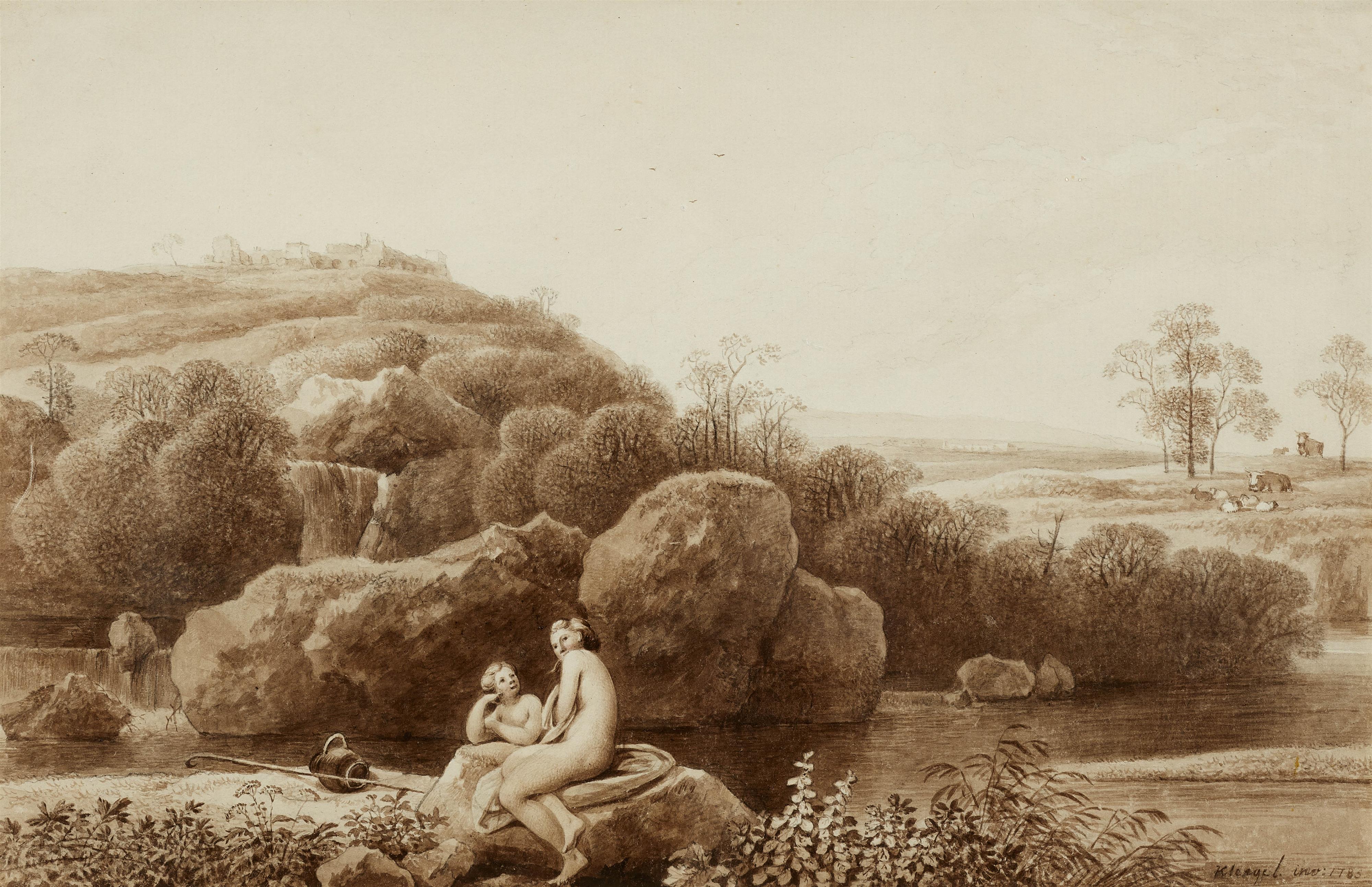 Johann Christian Klengel - Südliche Landschaft mit zwei badenden Frauen - image-1