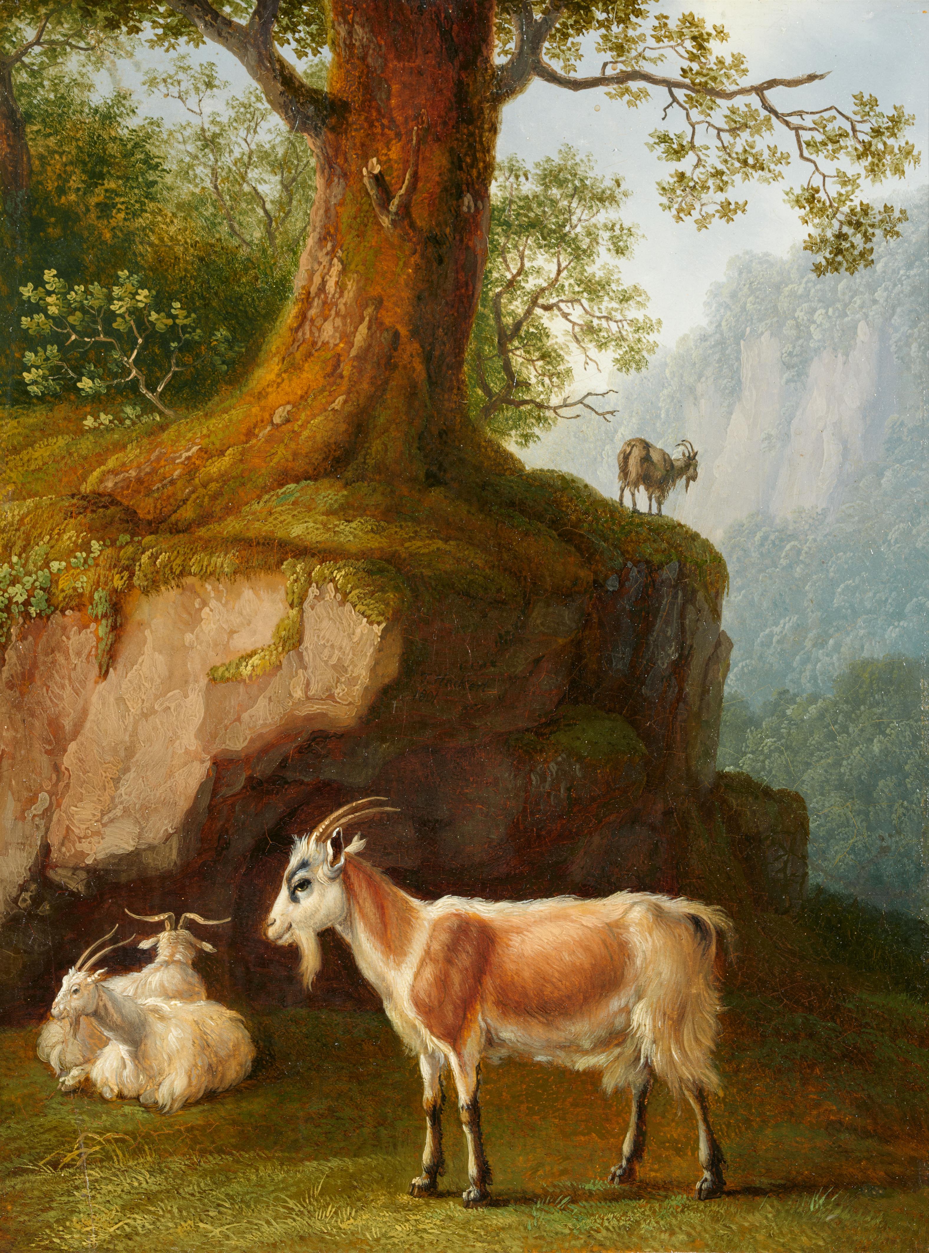 Jacob Philipp Hackert - Bergige Landschaft mit vier Ziegen - image-1