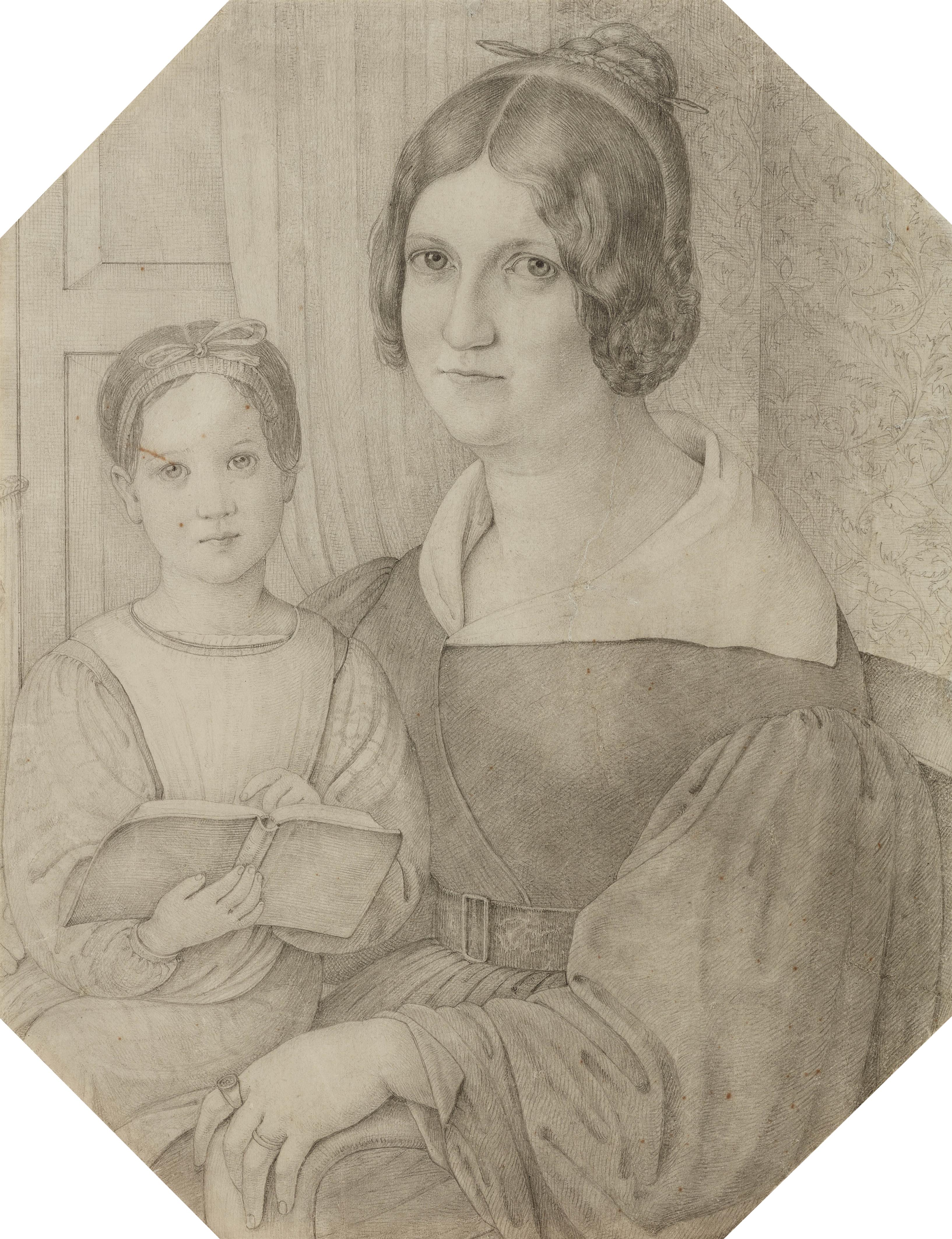 Friedrich Olivier - The Wife of the Painter Schnorr von Carolsfeld with Daughter Franca - image-1