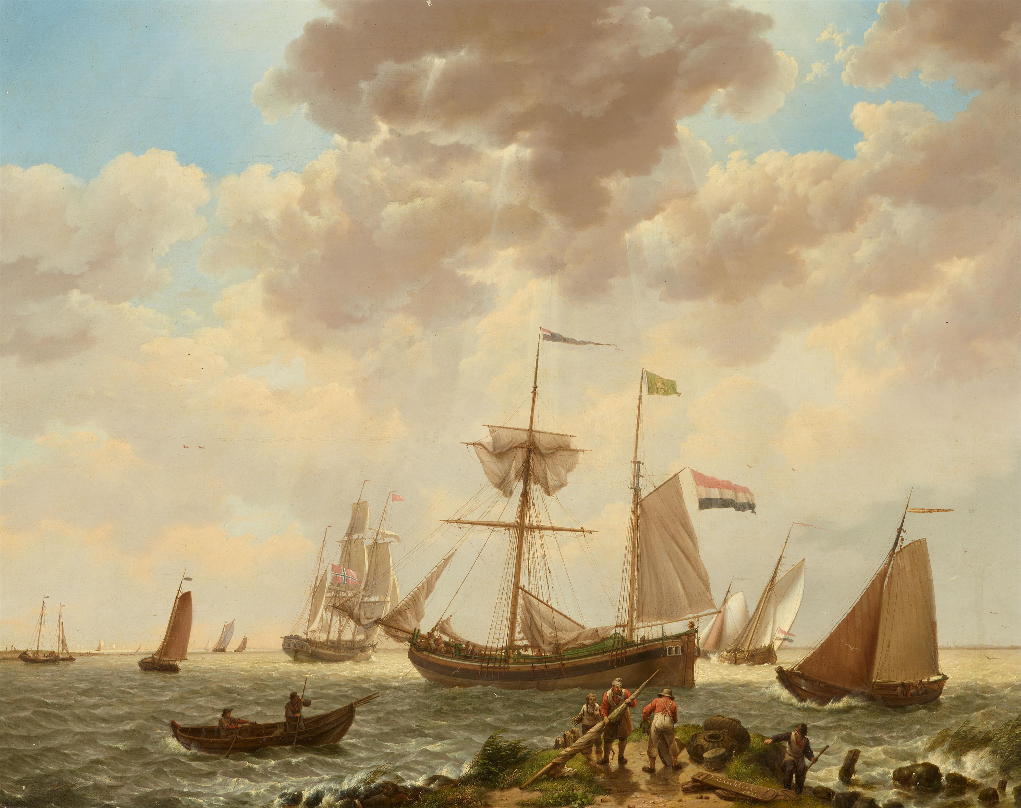 Johannes Hermanus Koekkoek - Beach Scene with Sailing Boats - image-1