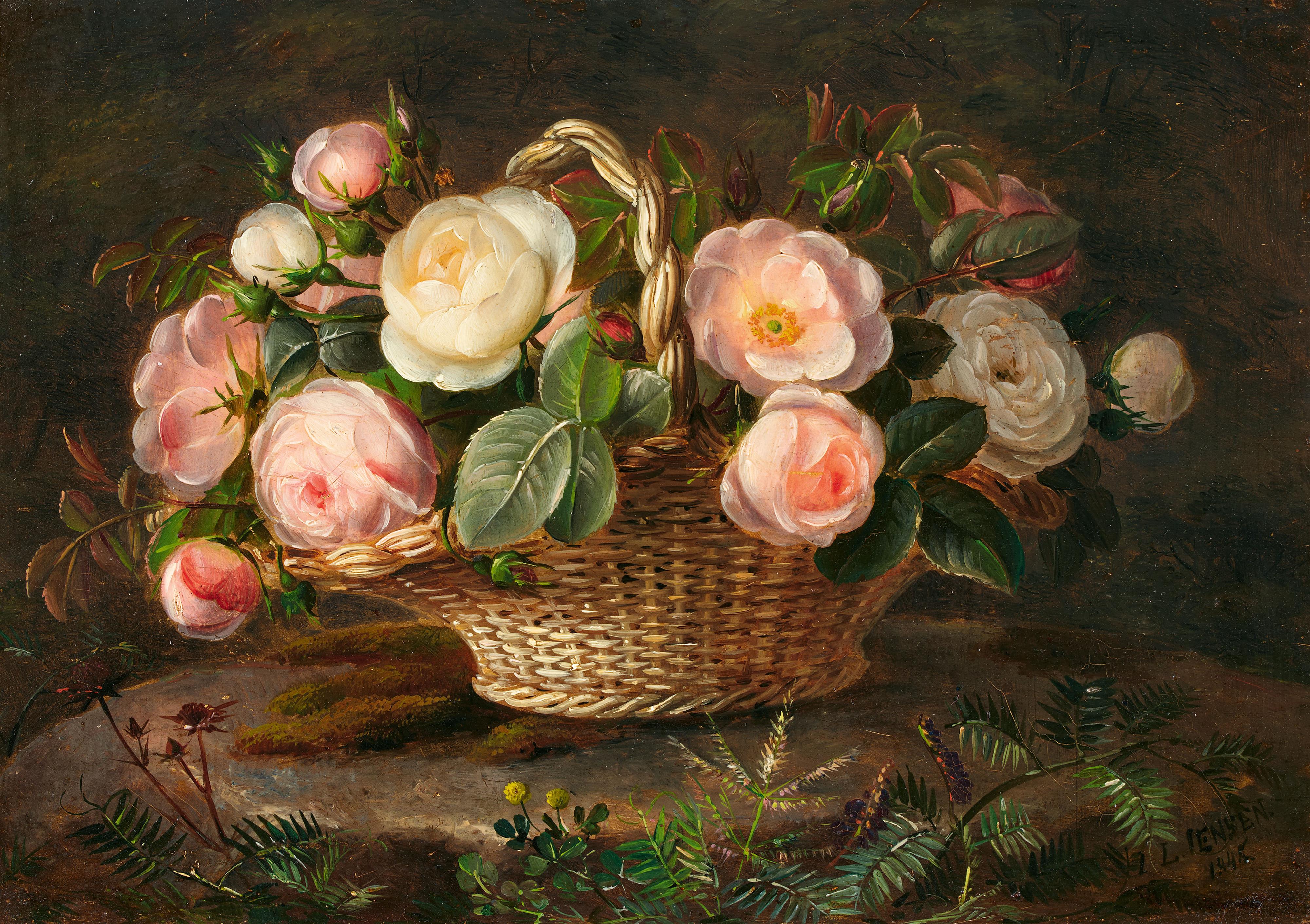 Johann Laurentz Jensen - Basket with rose blossoms - image-1