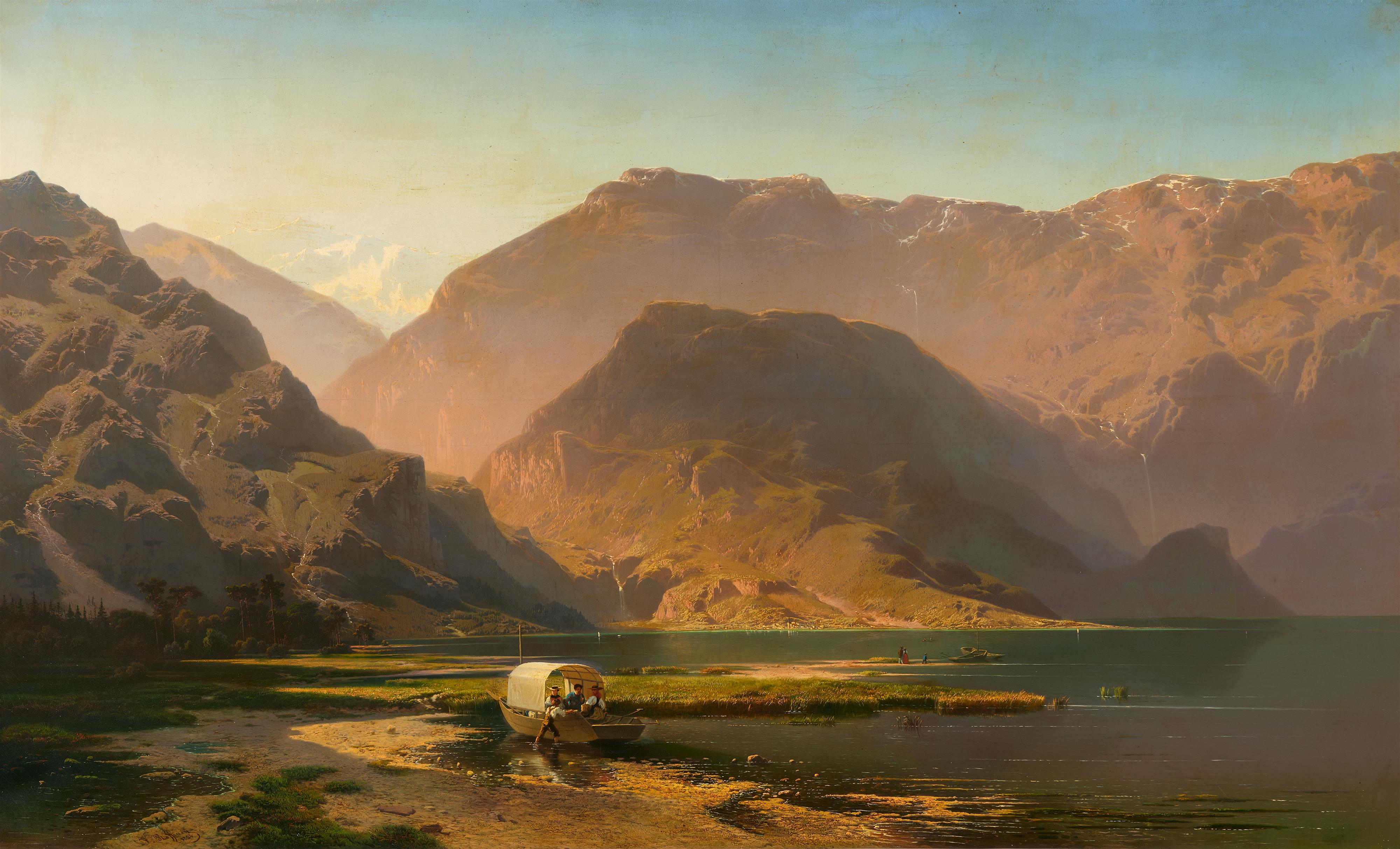 Jean François Xavier Roffiaen - Alpine Landscape with a Lake (possibly Lake Lucerne) - image-1