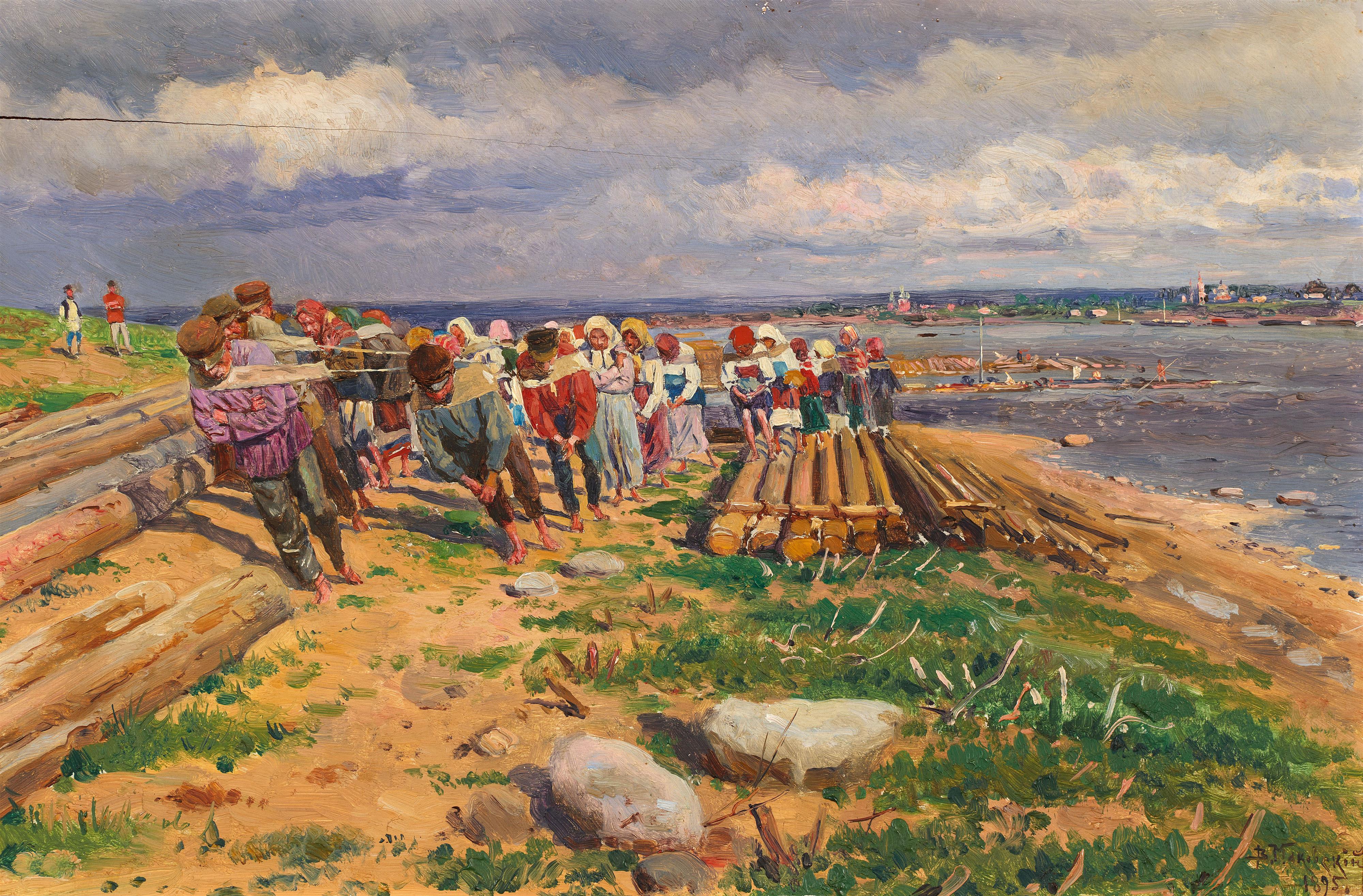 Wladimir Jegorowitsch Makowskij - Holzarbeiter am Ufer der Wolga unterstützt von Frauen - image-1