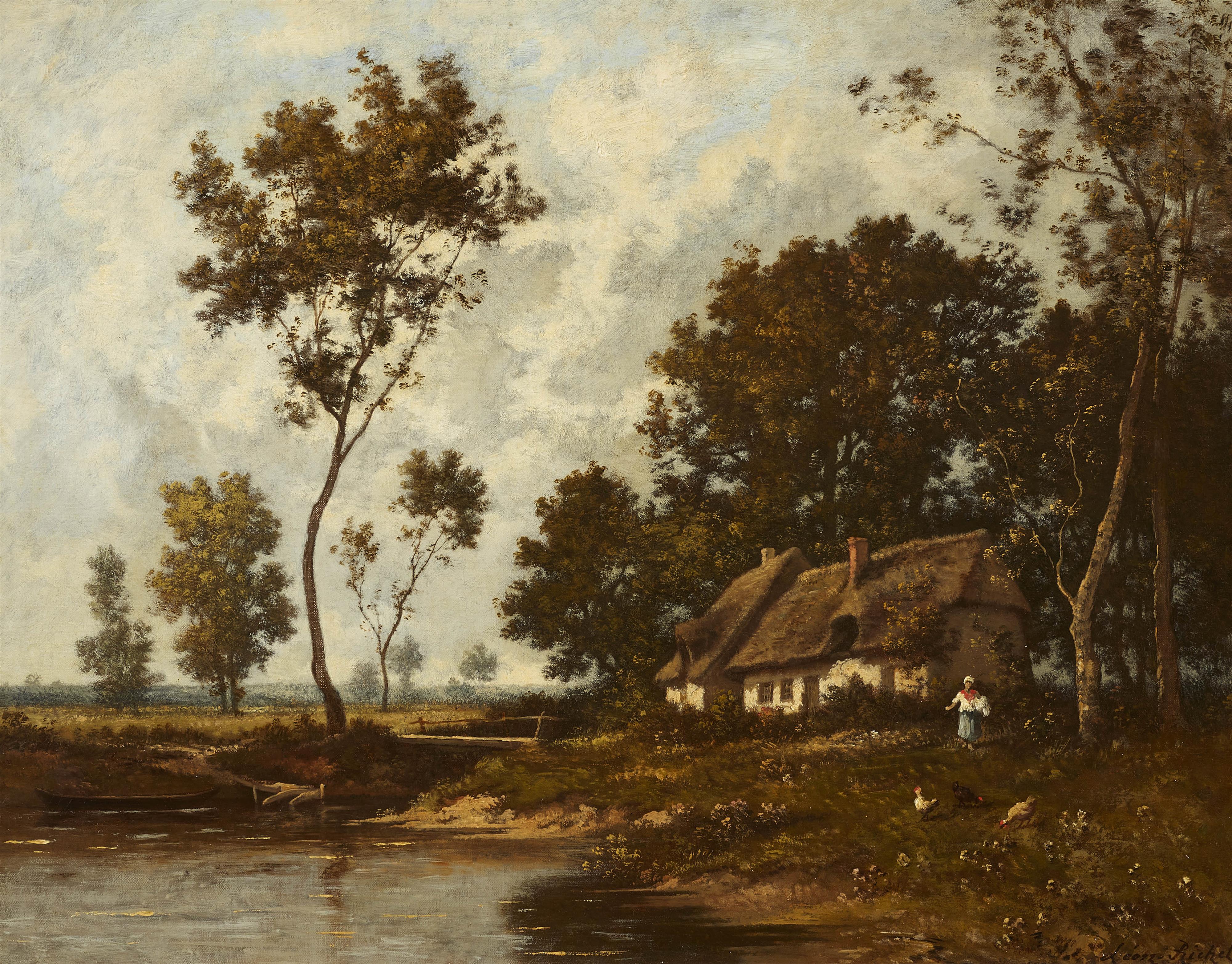 Léon Richet - Landschaft mit Haus am See - image-1