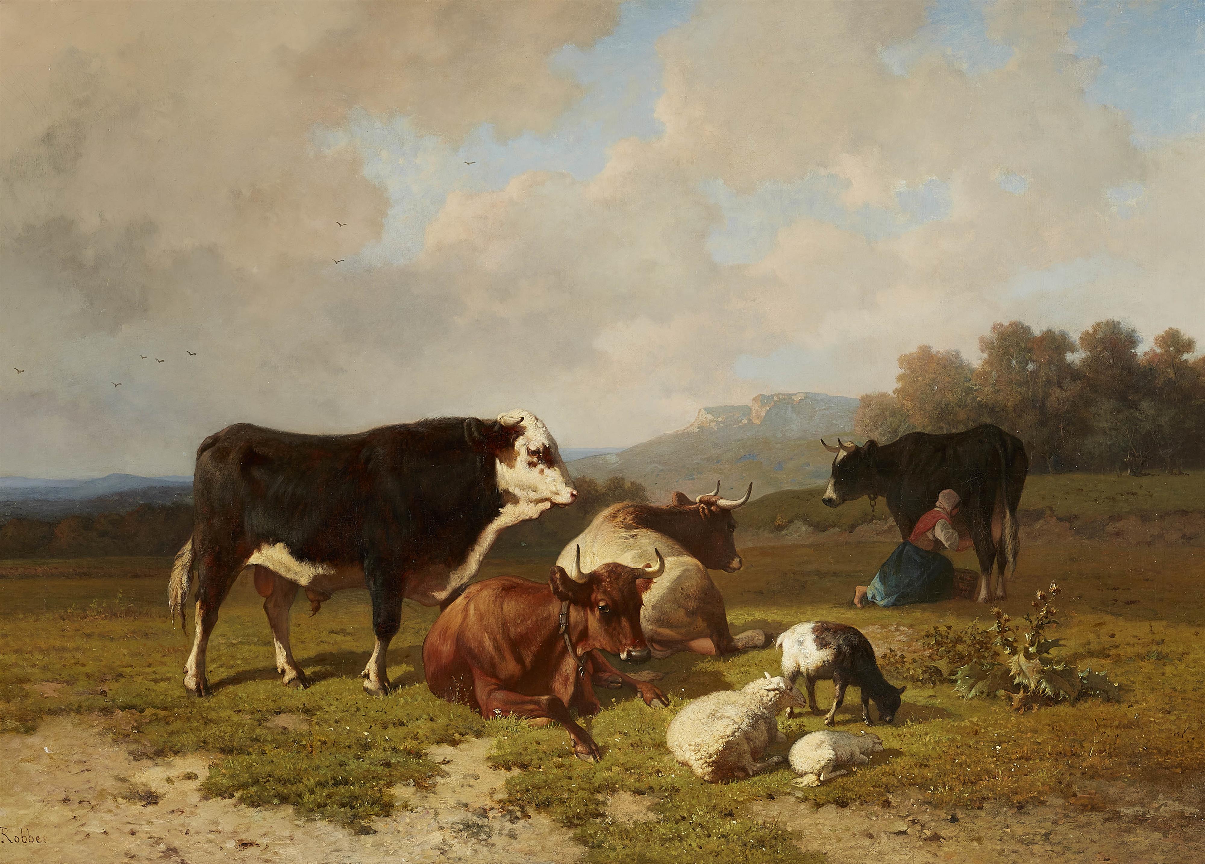 Louis Robbe - Cattle and Sheep in a Meadow - image-1