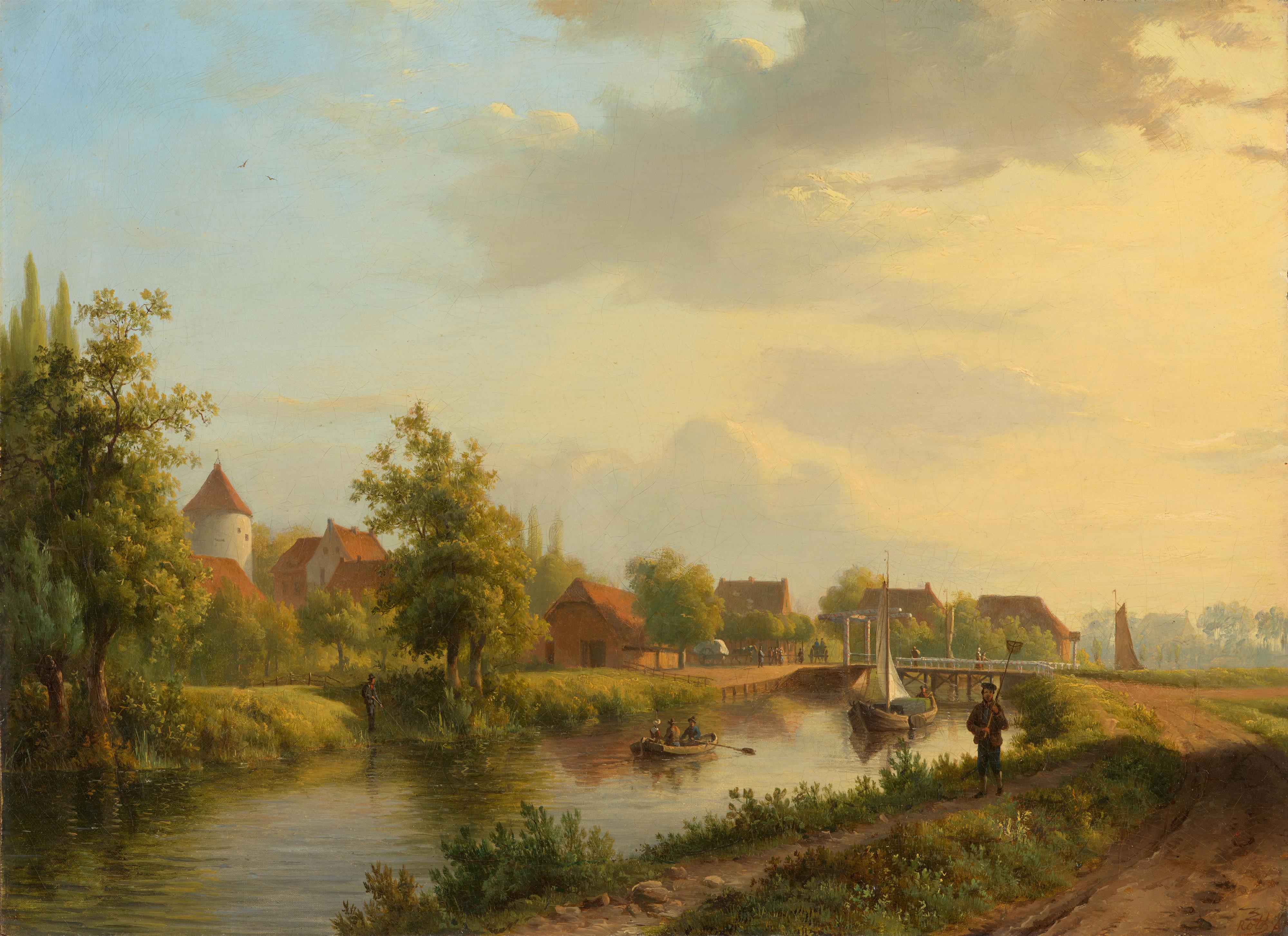 George Andries Roth - Kanallandschaft mit Zugbrücke und Häusern - image-1