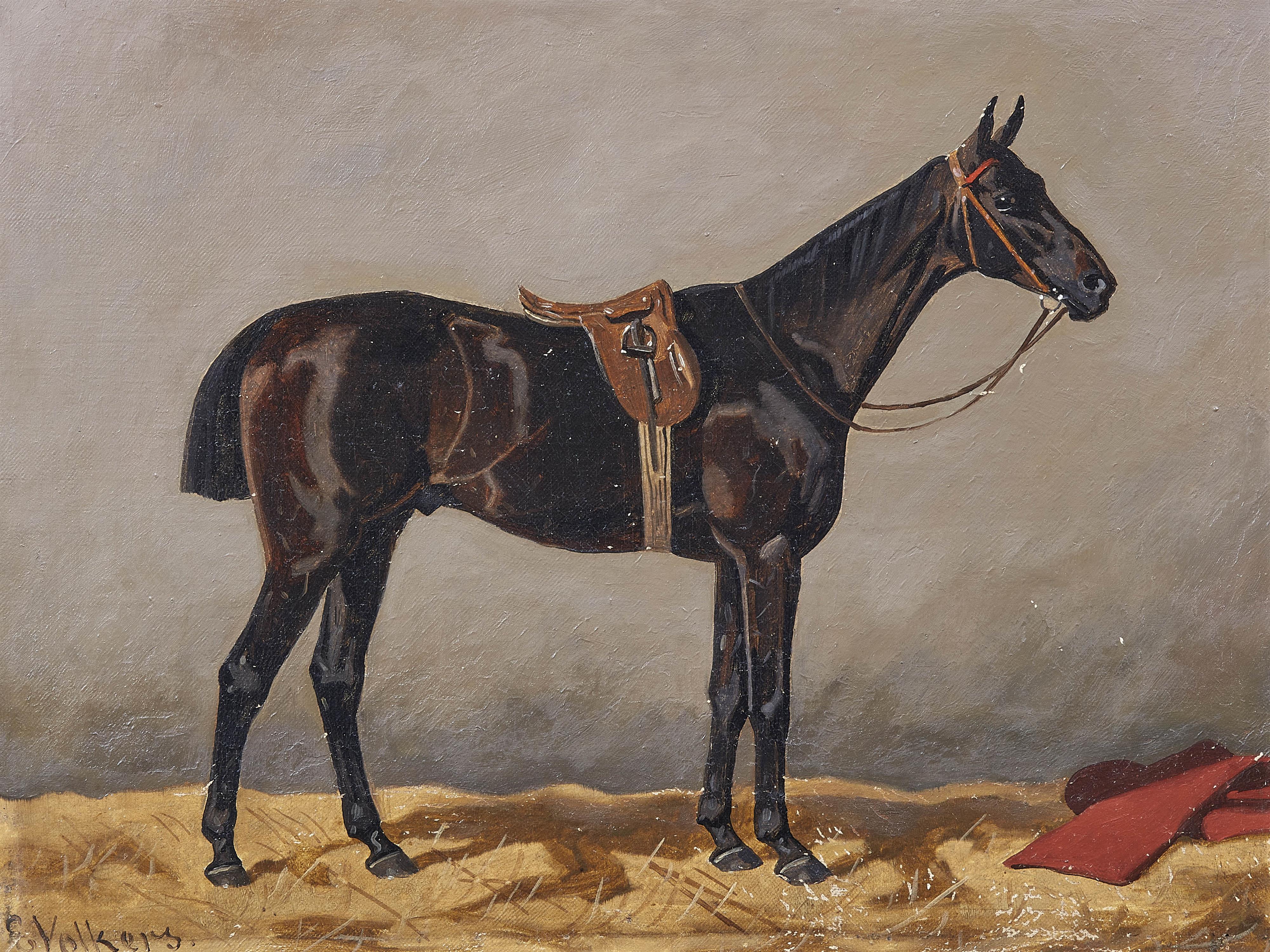 Emil Volkers - Black Horse in a Stable - image-1