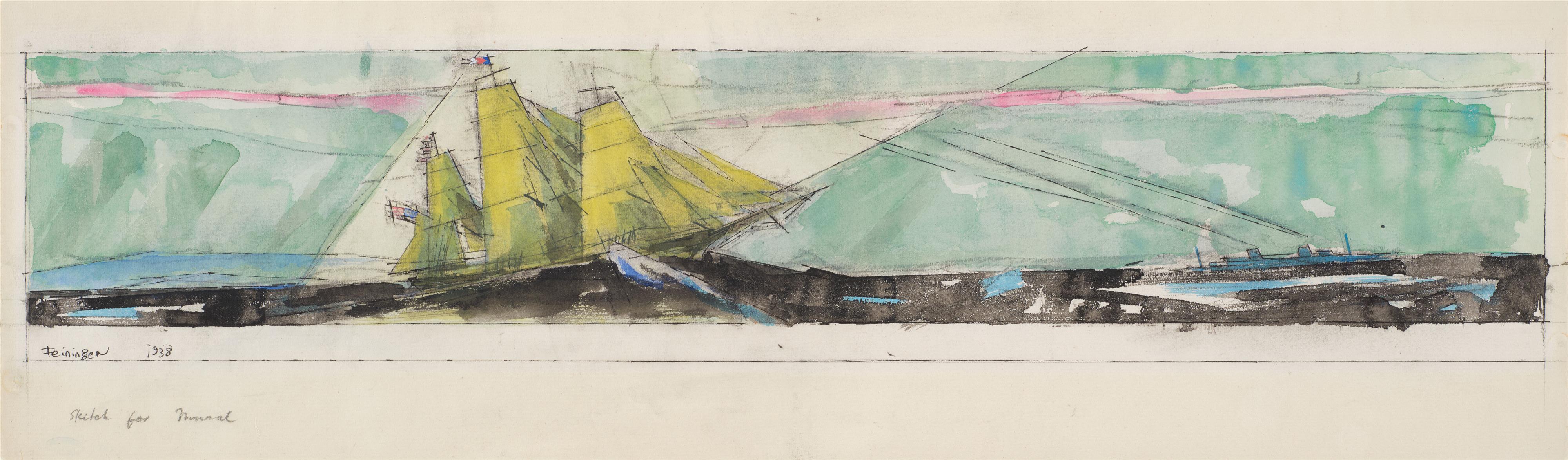 Lyonel Feininger - Sketch for Mural (Marine Transportation Building, New York World's Fair) - image-1