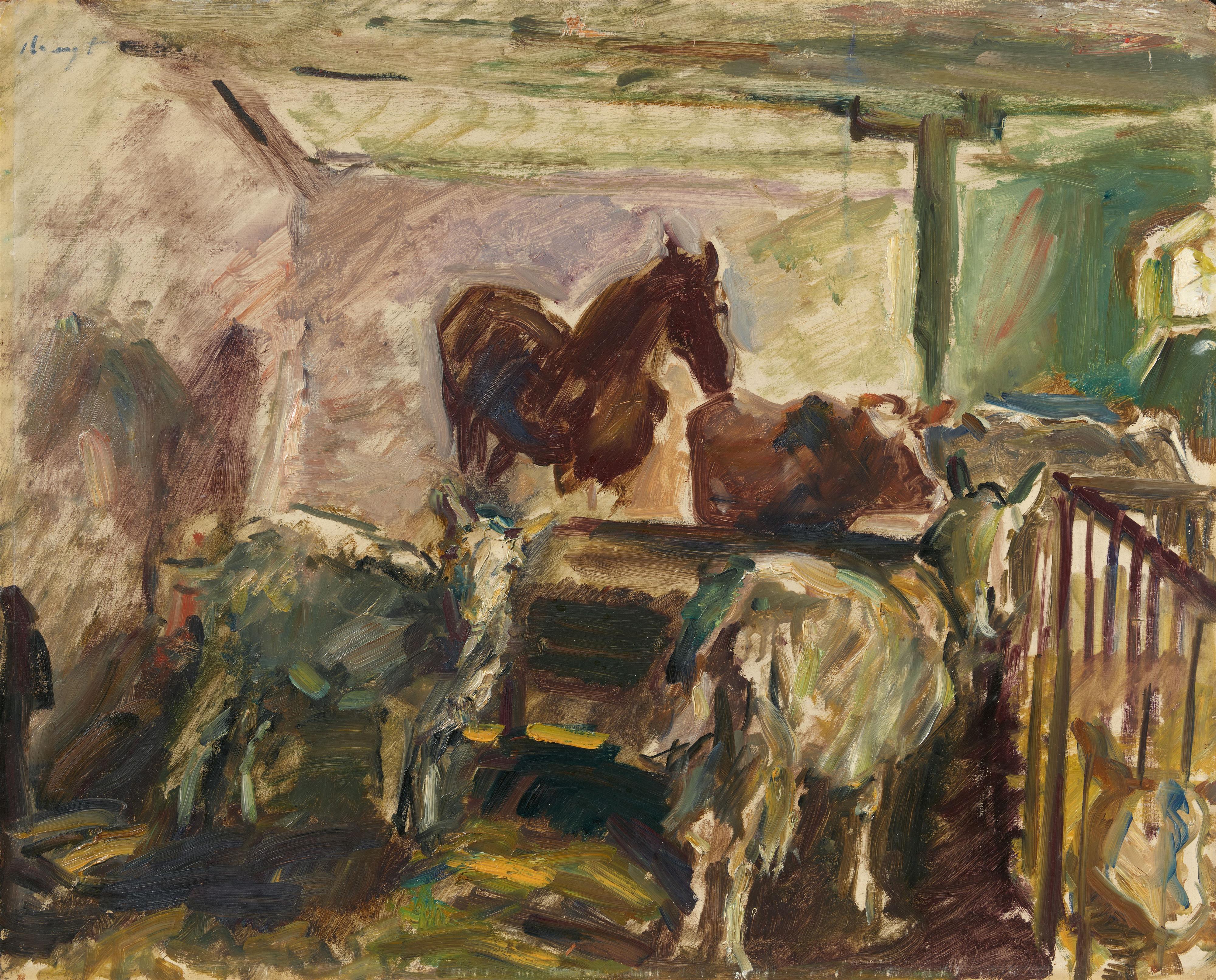 Max Slevogt - View into a stable with animals - image-1