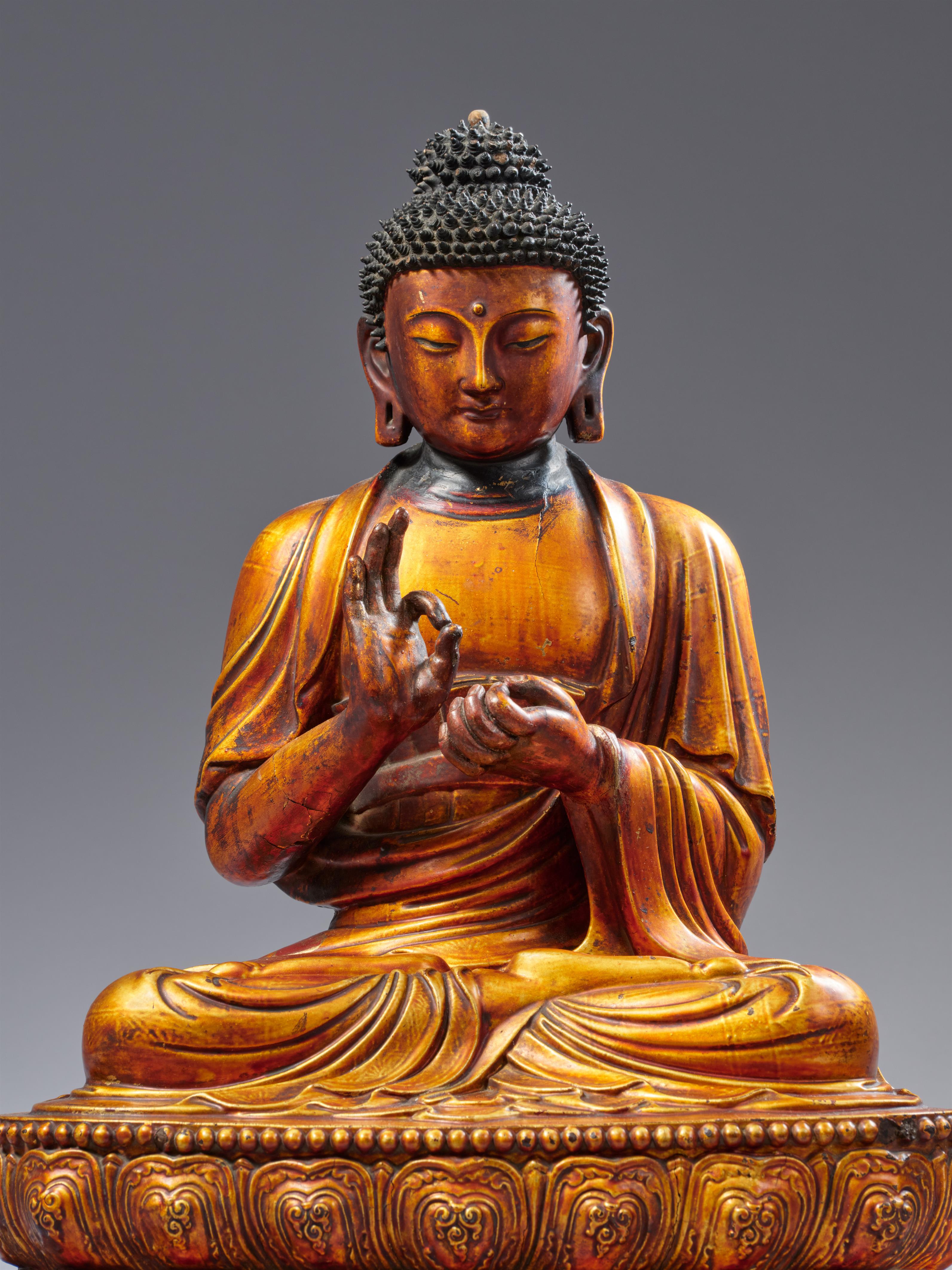 Buddha Dipankara. Holz, Modelliermasse, Lack und Vergoldung. 18. Jh. - image-3