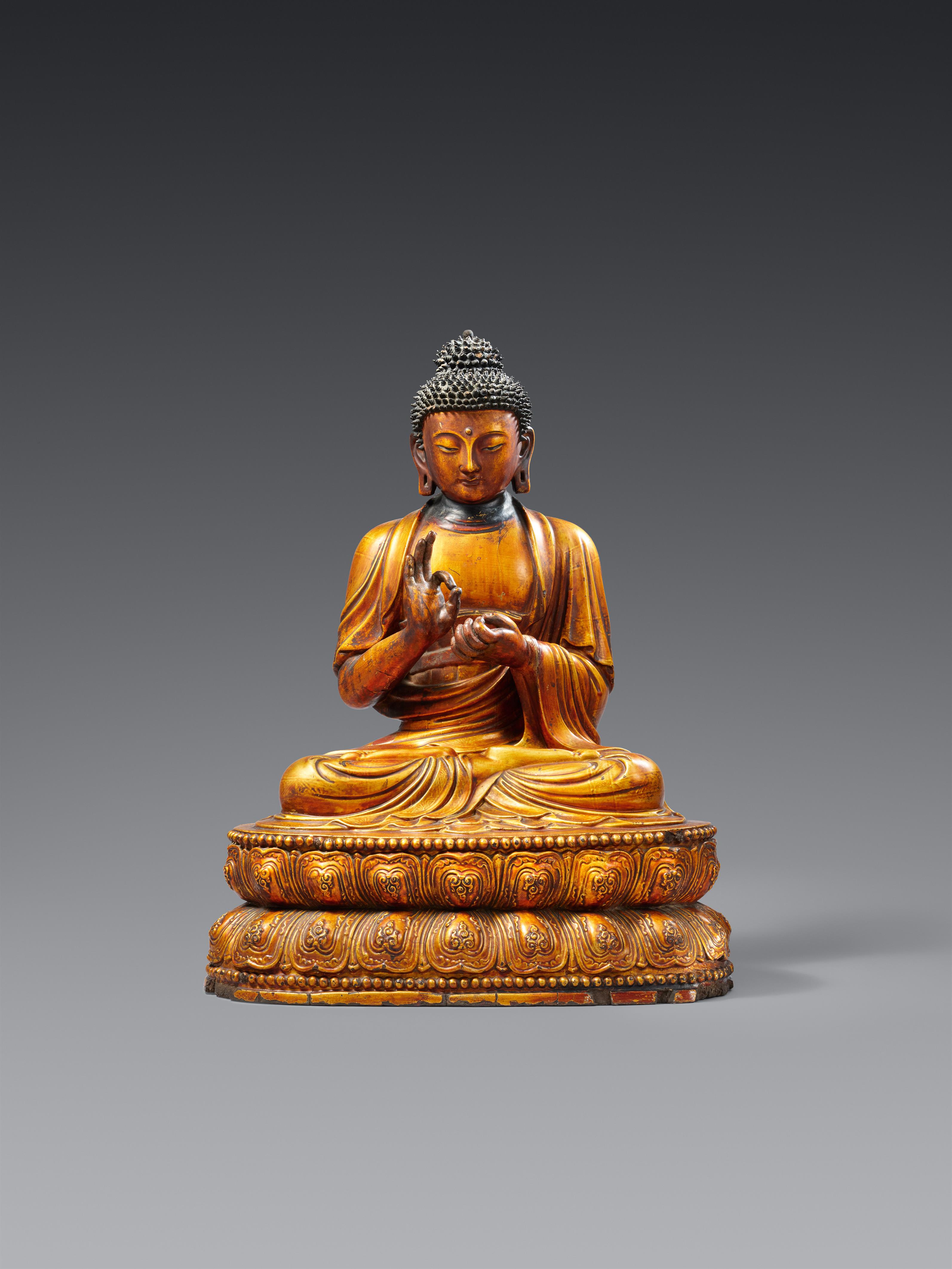 A gilt lacquered wood figure of Buddha Dipankara. 18th century - image-1