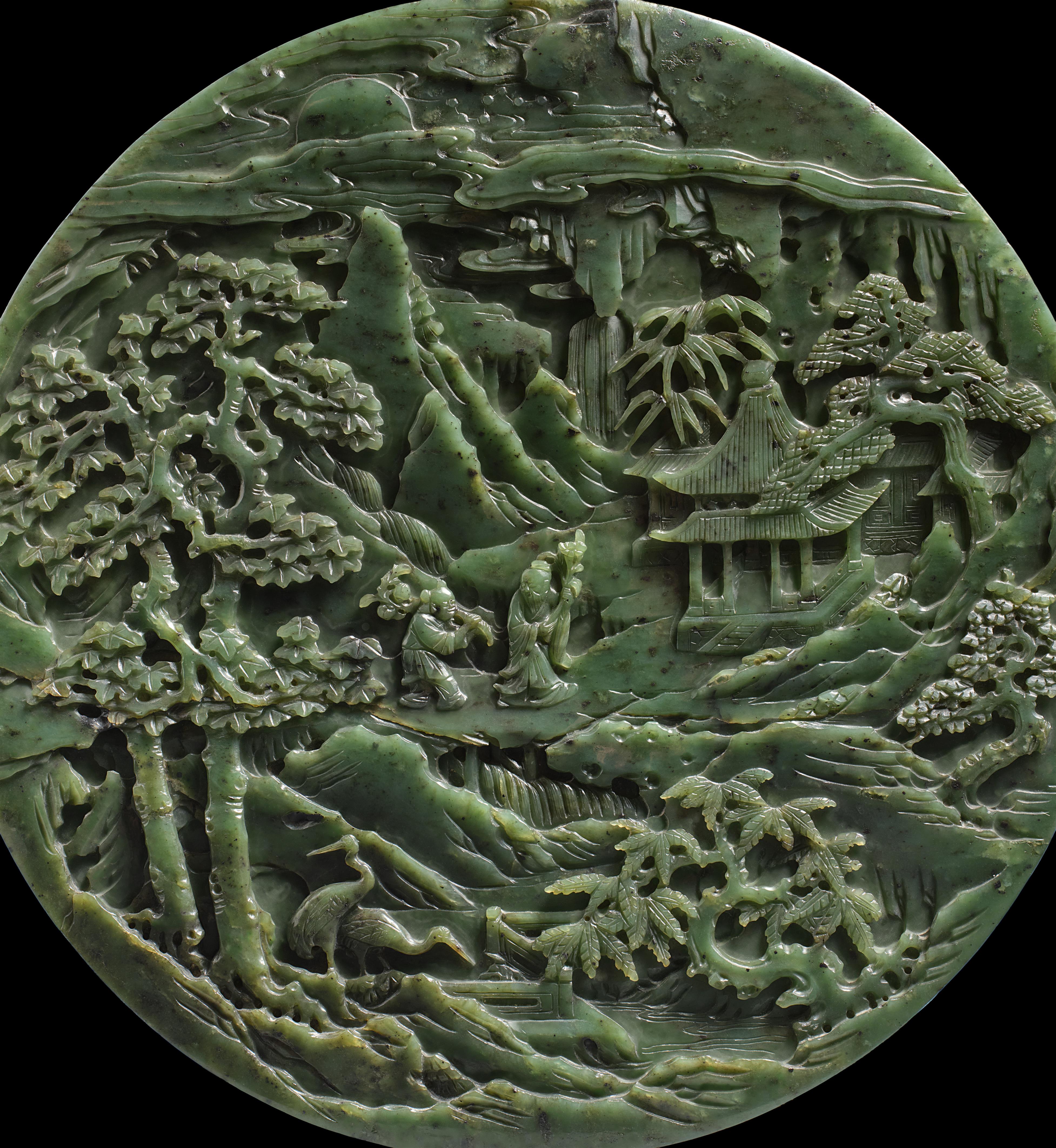 A spinach-green jade double-sided circular plaque for a screen. Second half 18th/early 19th century - image-3