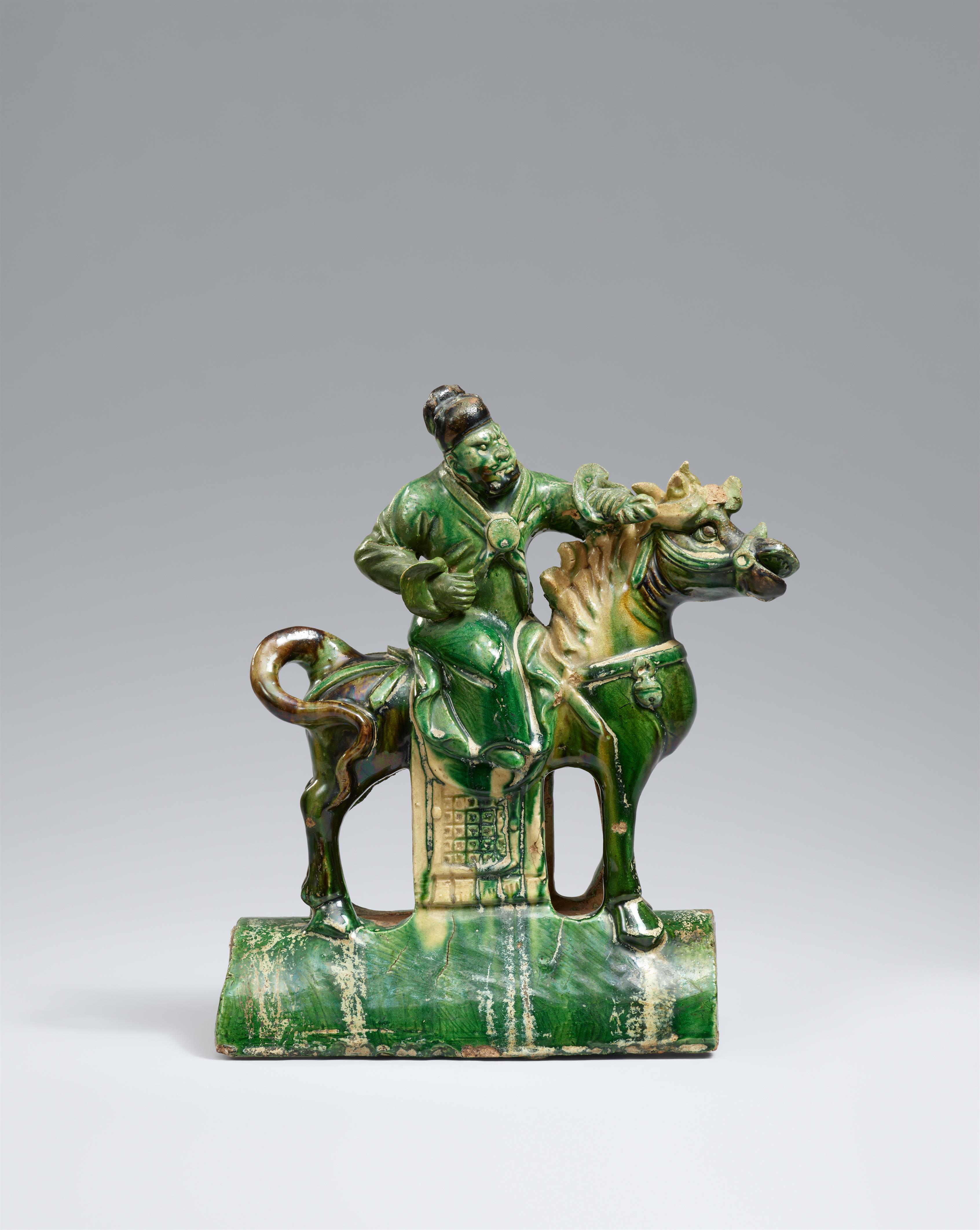 A sancai-glazed horseman rooftile. Ming dynasty, 16th/17th century - image-1
