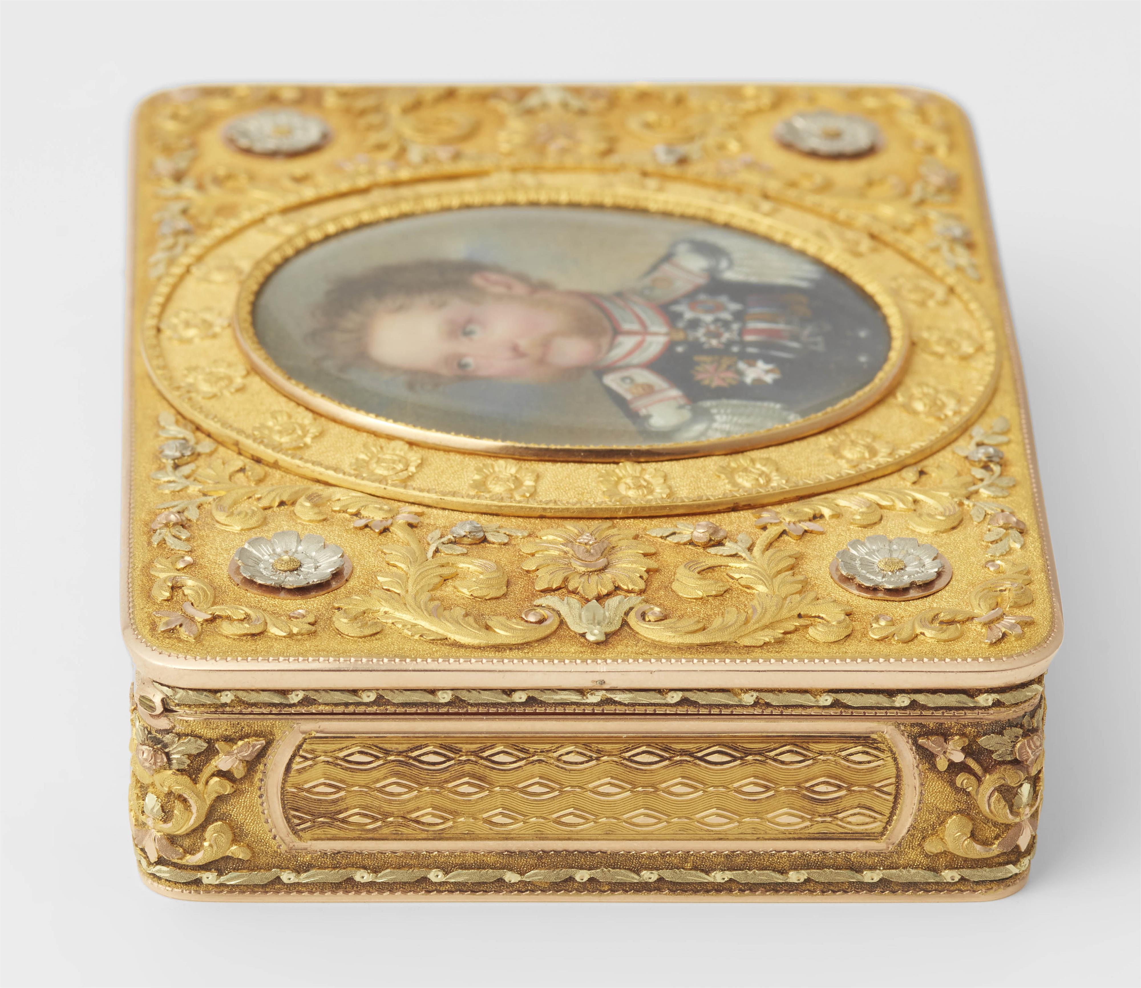 A German 14k four colour gold box with portrait of the electoral prince and landgrave Wilhelm II von Hessen. - image-4