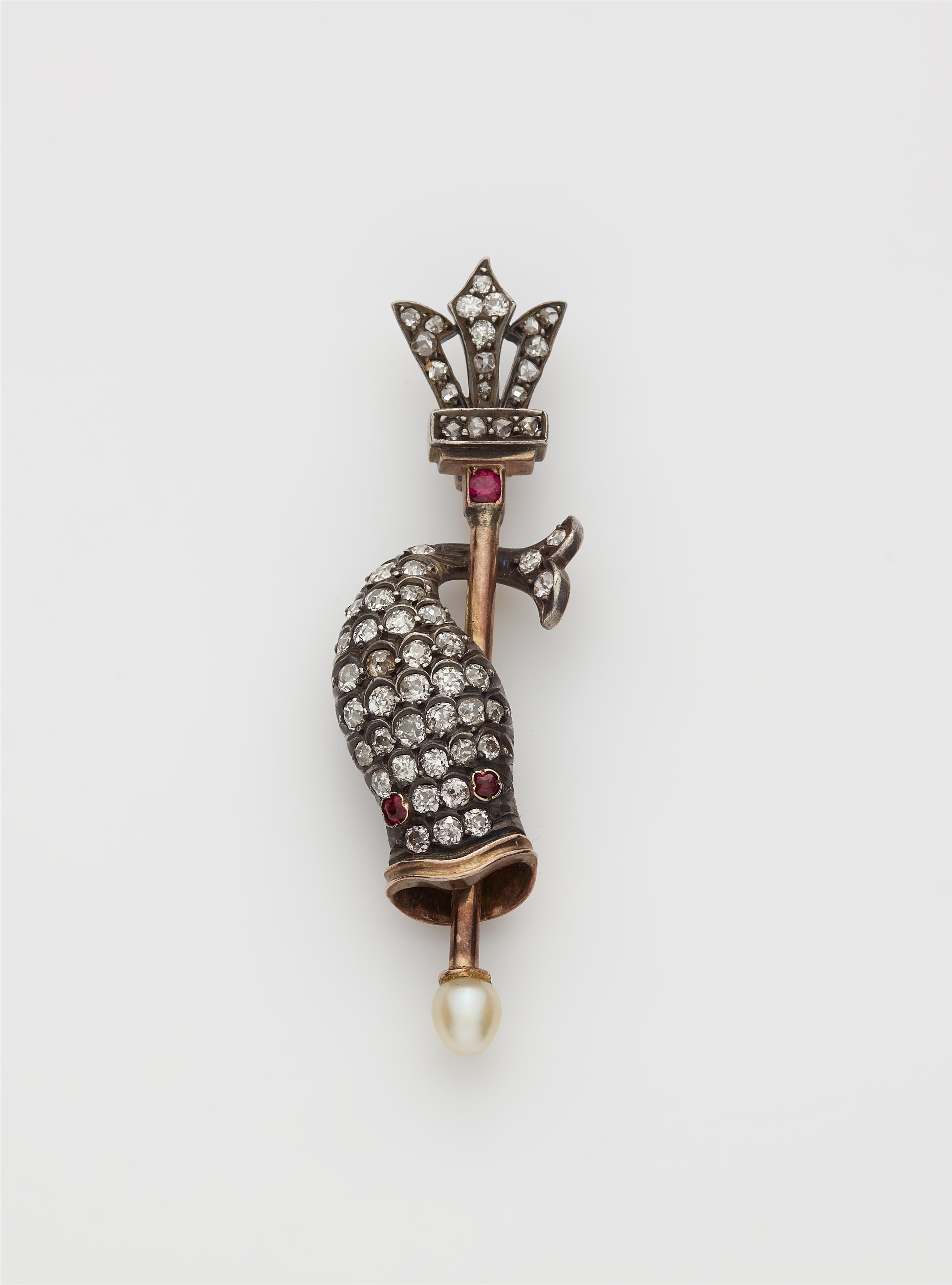 A 19th century maritime silver, 14k red gold and diamond pin brooch. - image-1