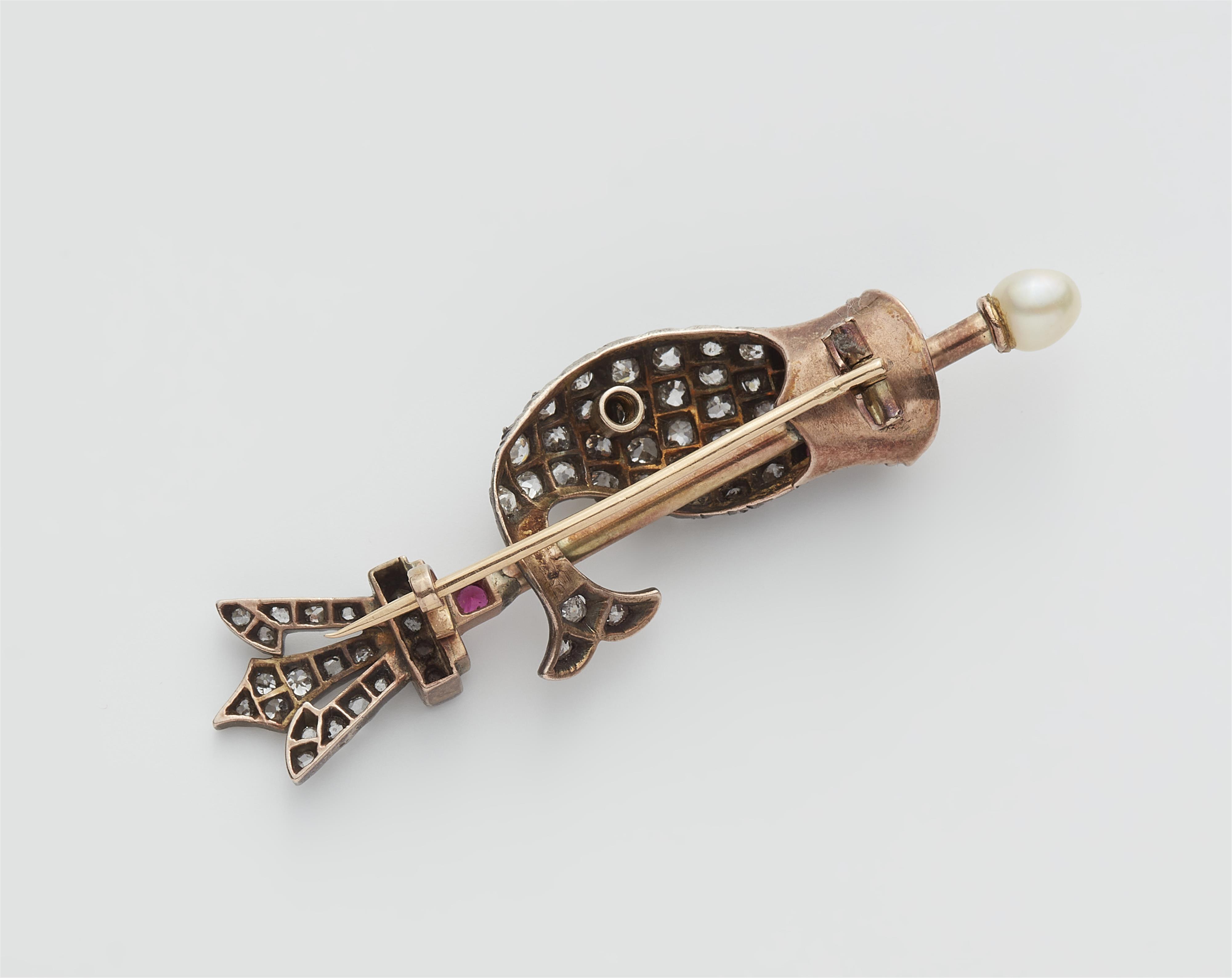 A 19th century maritime silver, 14k red gold and diamond pin brooch. - image-2