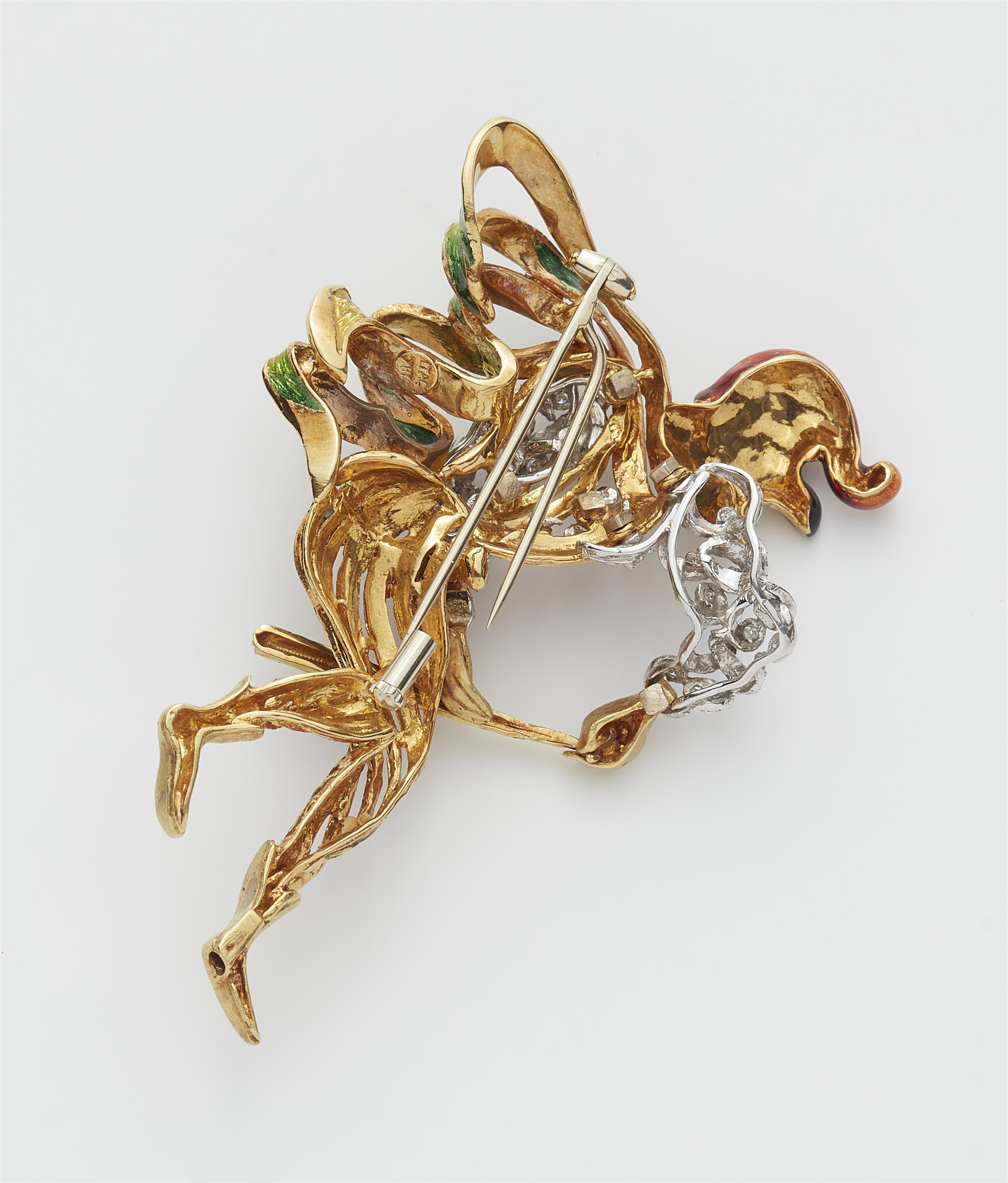 An Italian 18k gold enamel and diamond Harlequin brooch. - image-2