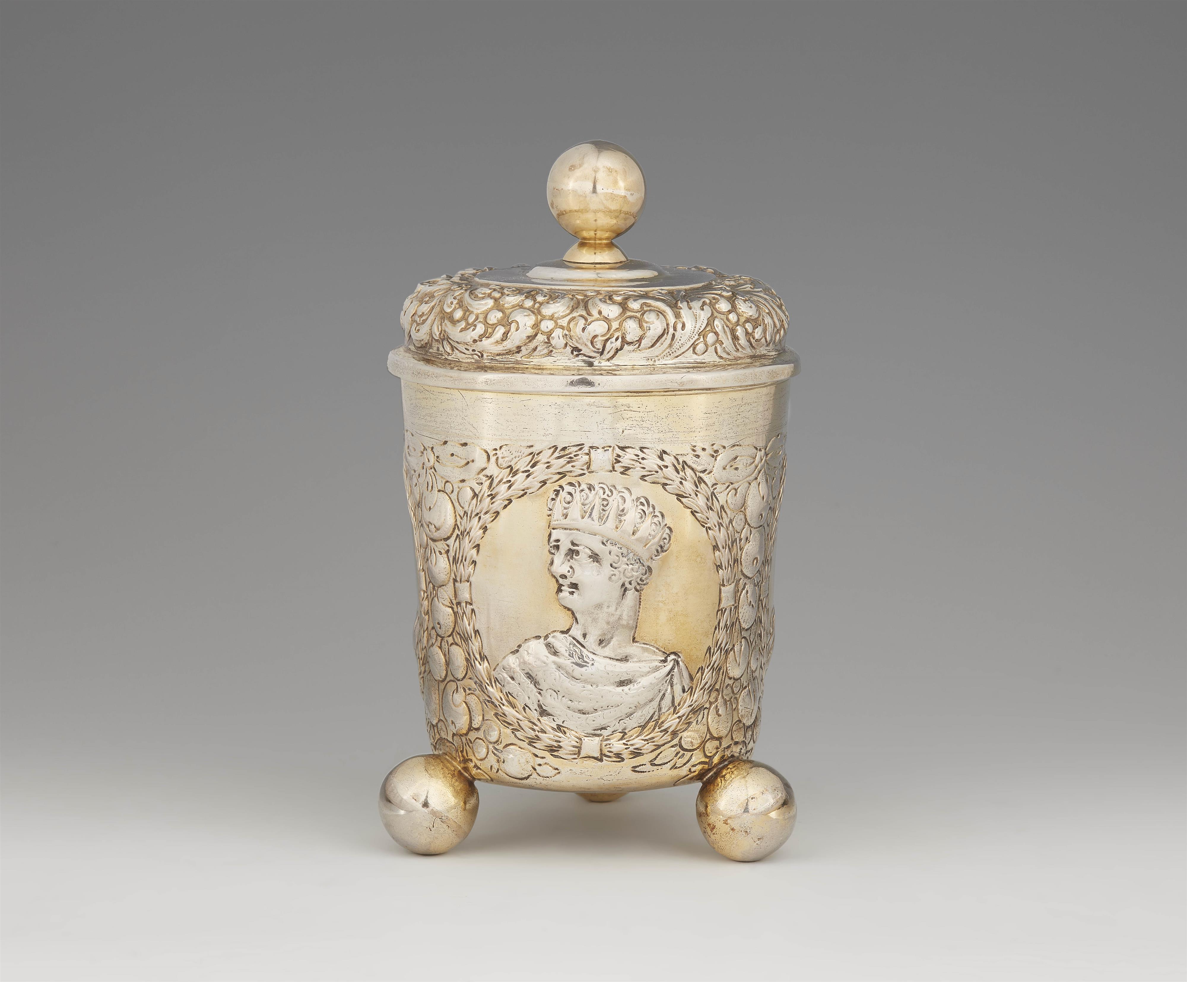 A Leipzig silver gilt beaker and cover - image-3