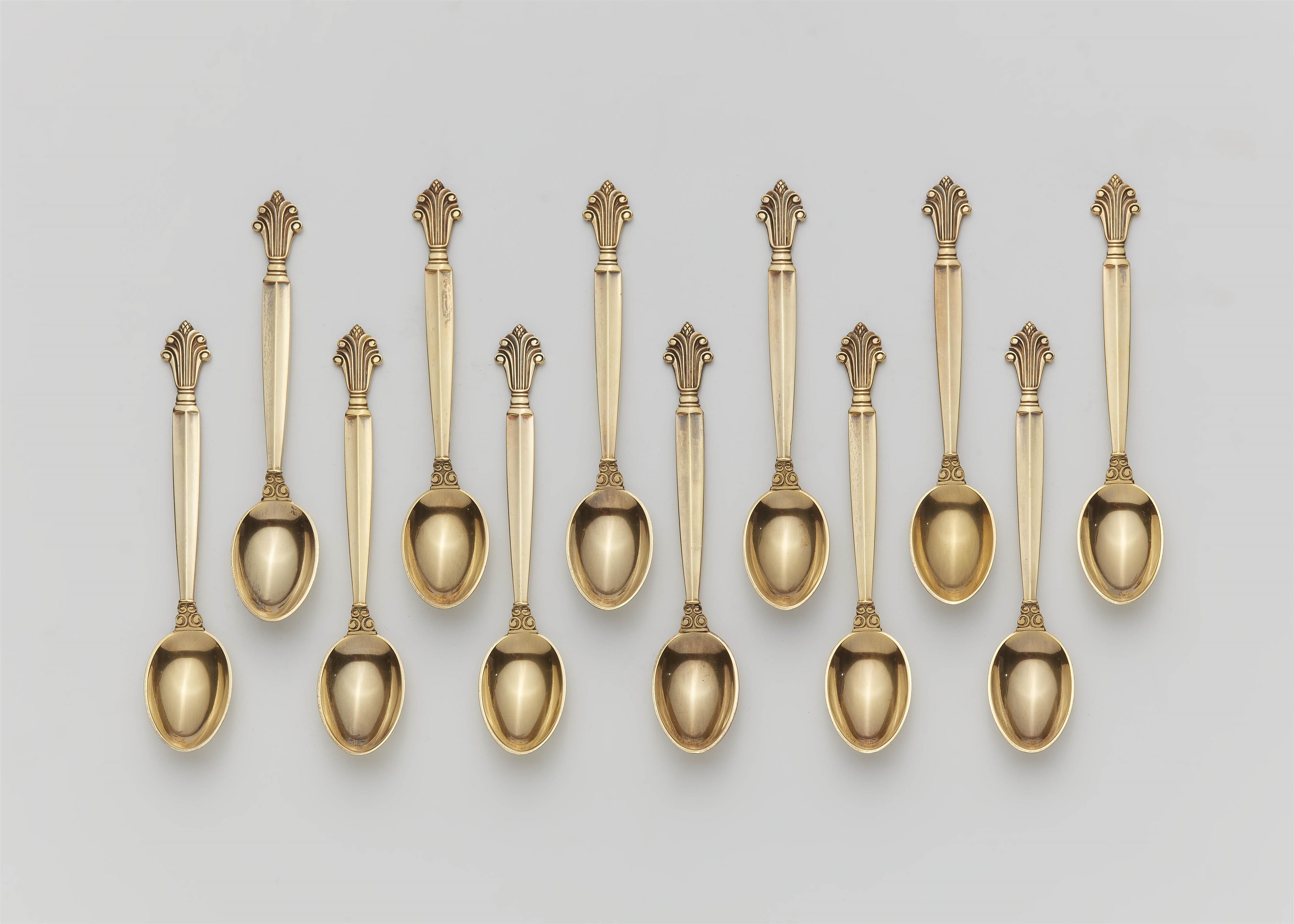 Twelve Copenhagen silver gilt mocca spoons - image-2