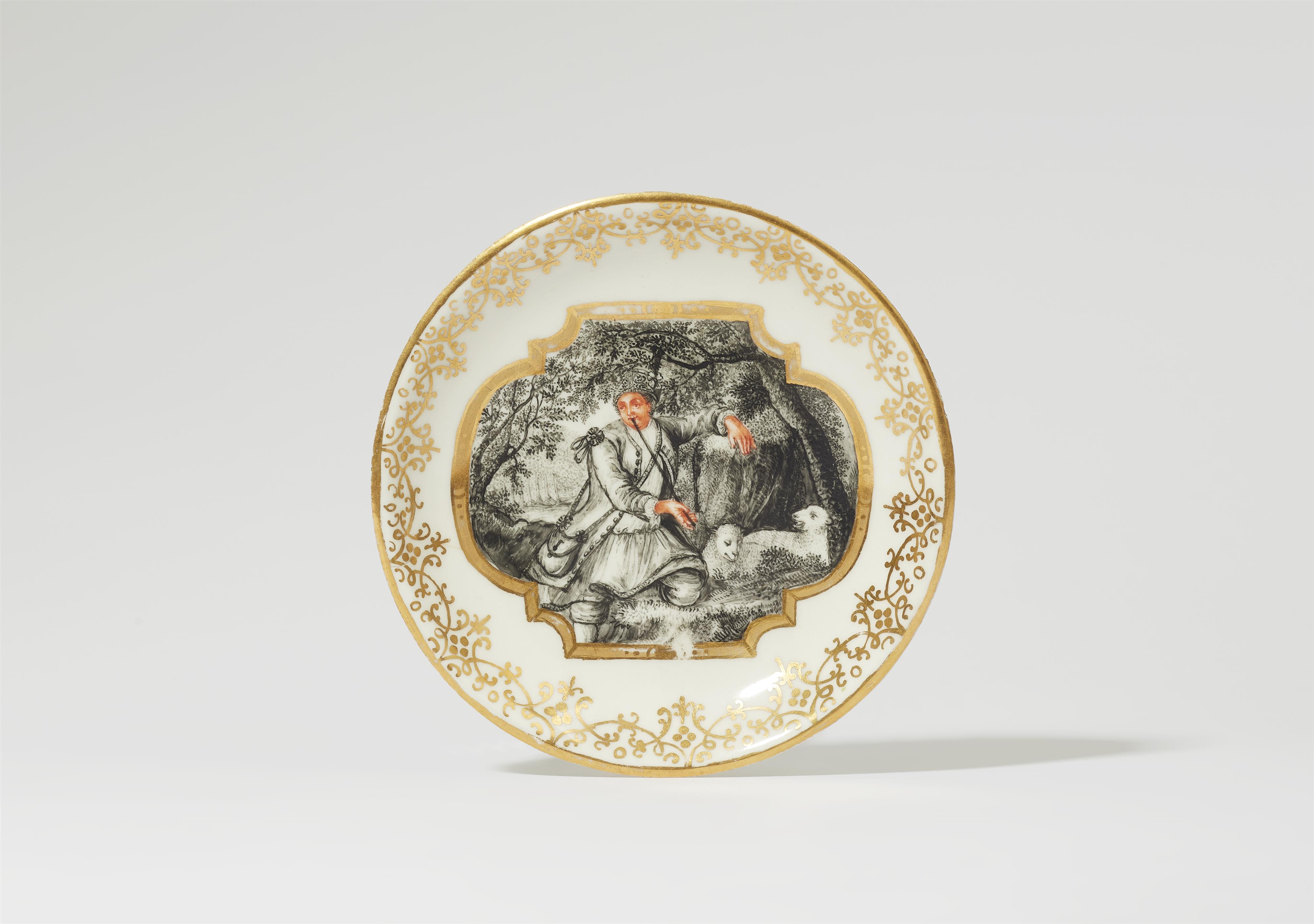 A Meissen porcelain saucer with a shepherd motif - image-1