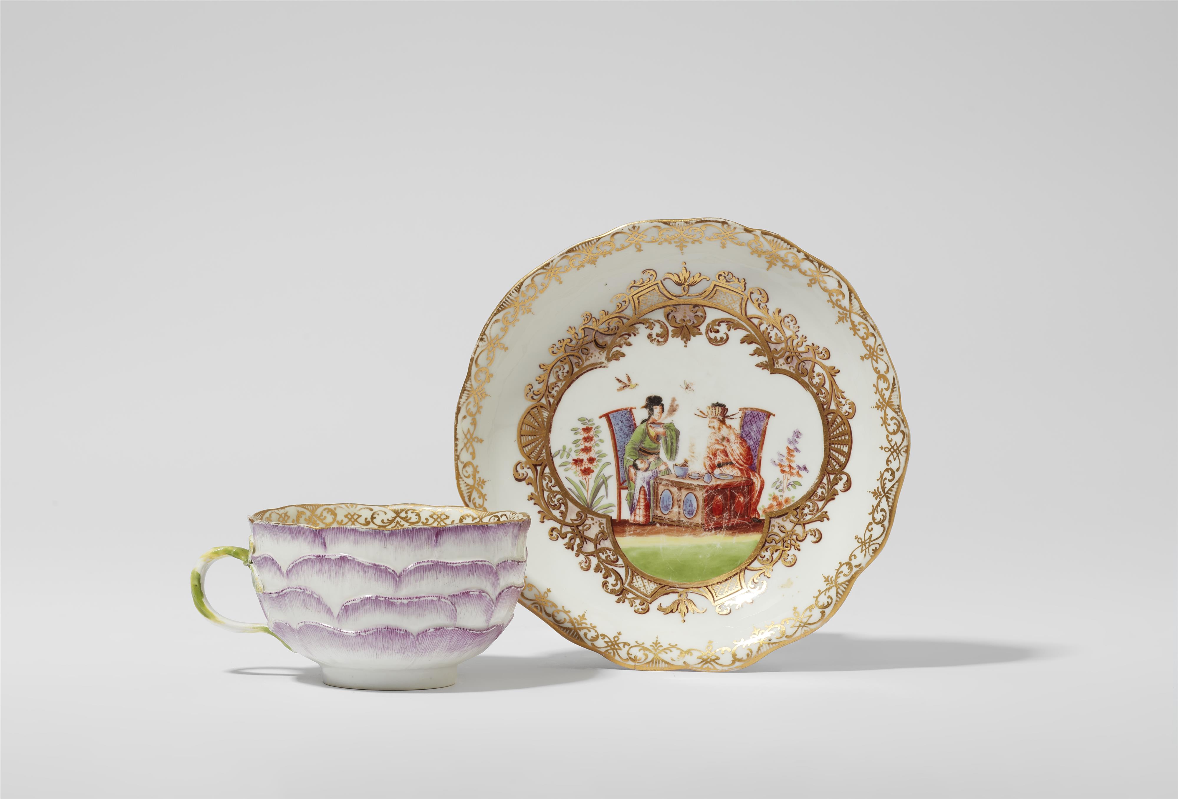 A Meissen porcelain cup and saucer with rose tendril reliefs - image-2
