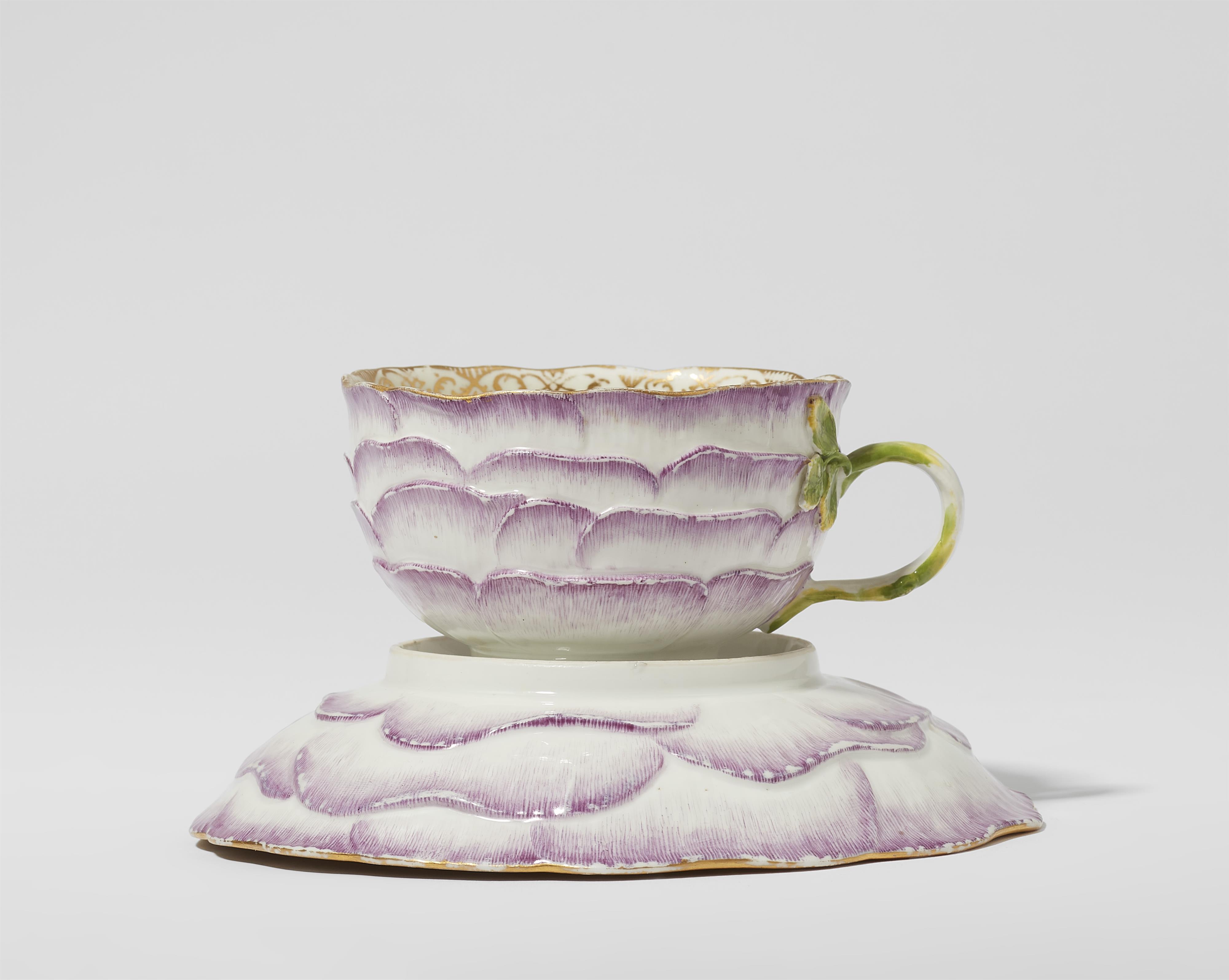 A Meissen porcelain cup and saucer with rose tendril reliefs - image-1