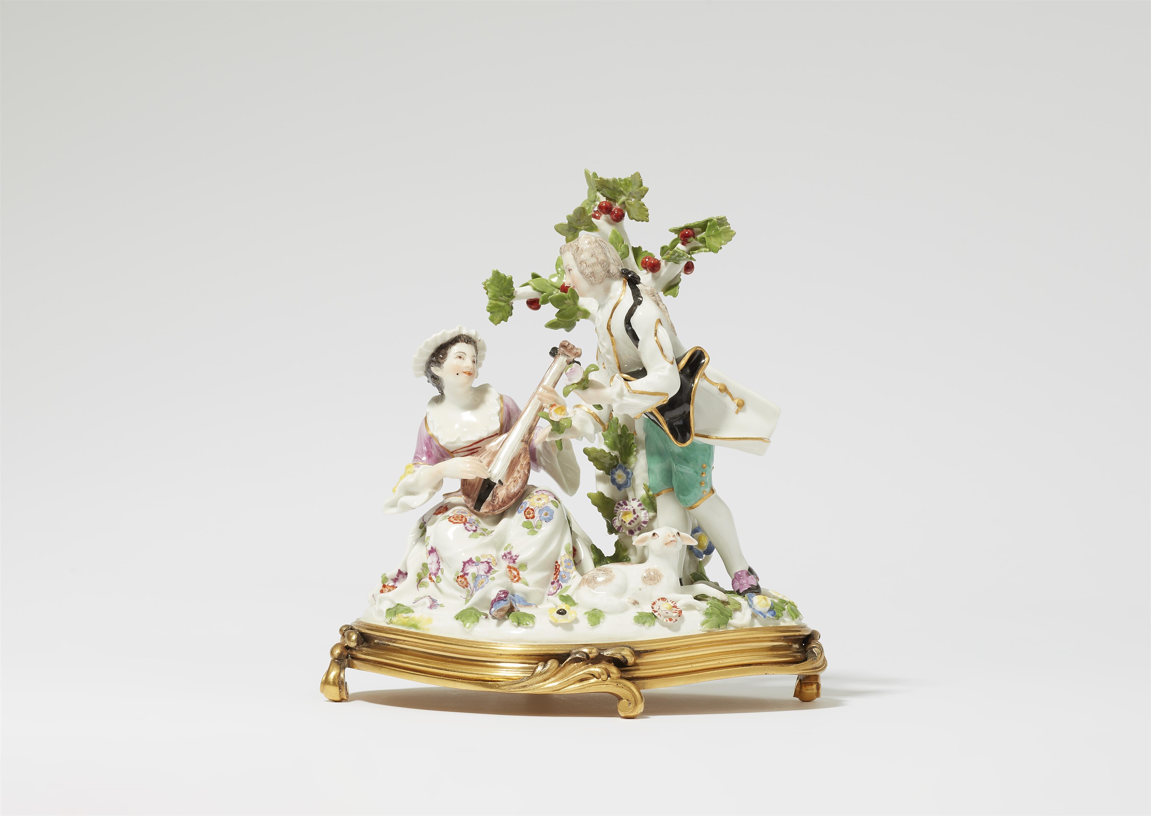A Meissen porcelain group of a shepherdess with a lute and a gentleman - image-1