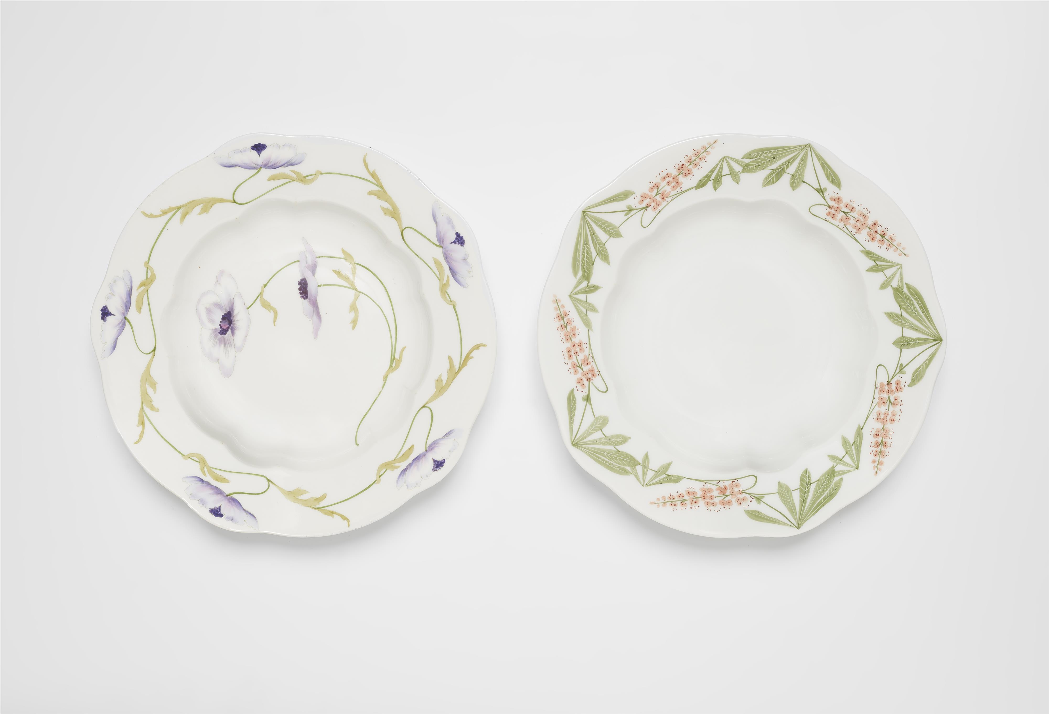 Two Nymphenburg porcelain soup bowls with botanical decor - image-1