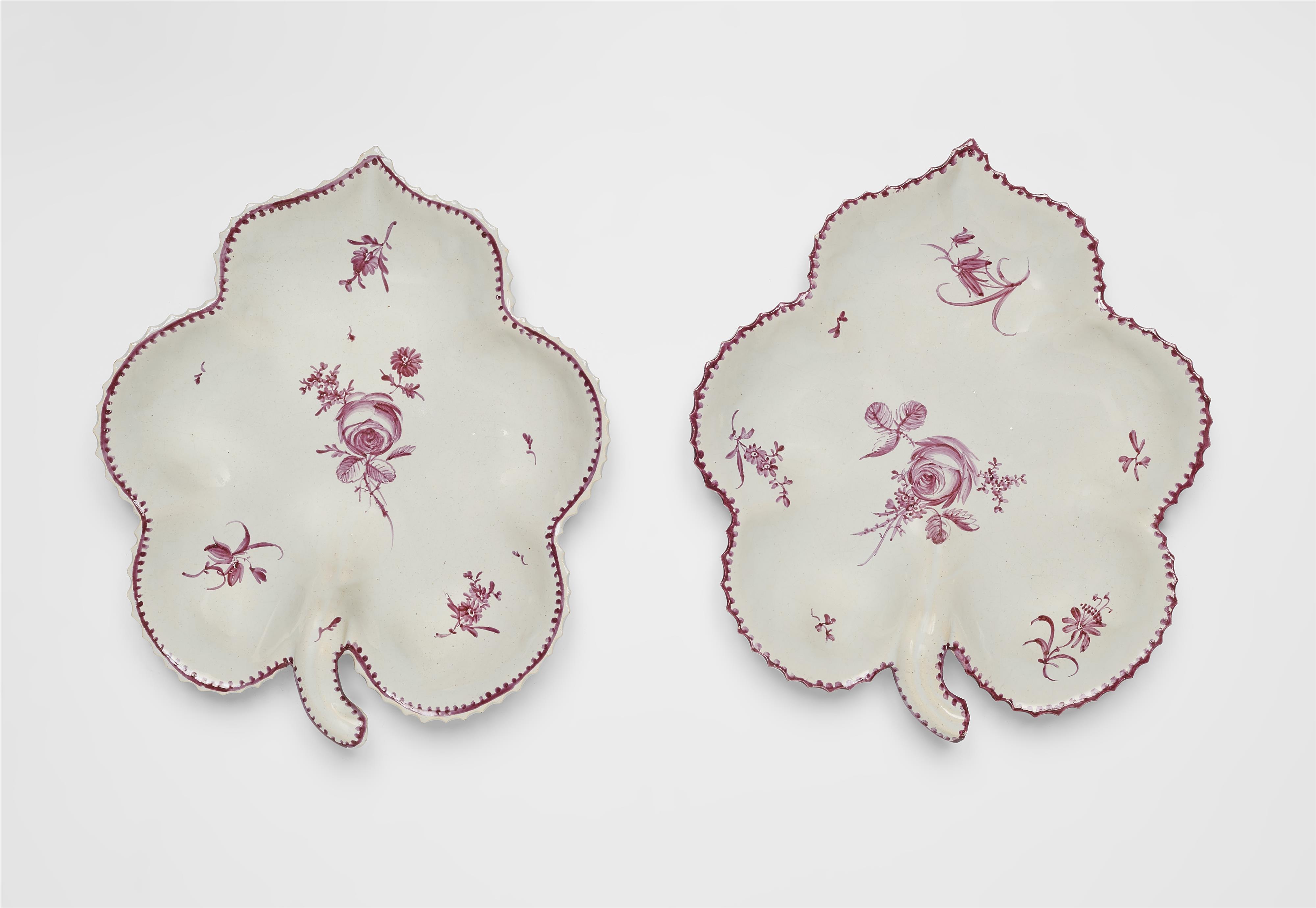 A pair of Proskau faience leaf rimmed dishes with rose motifs - image-1