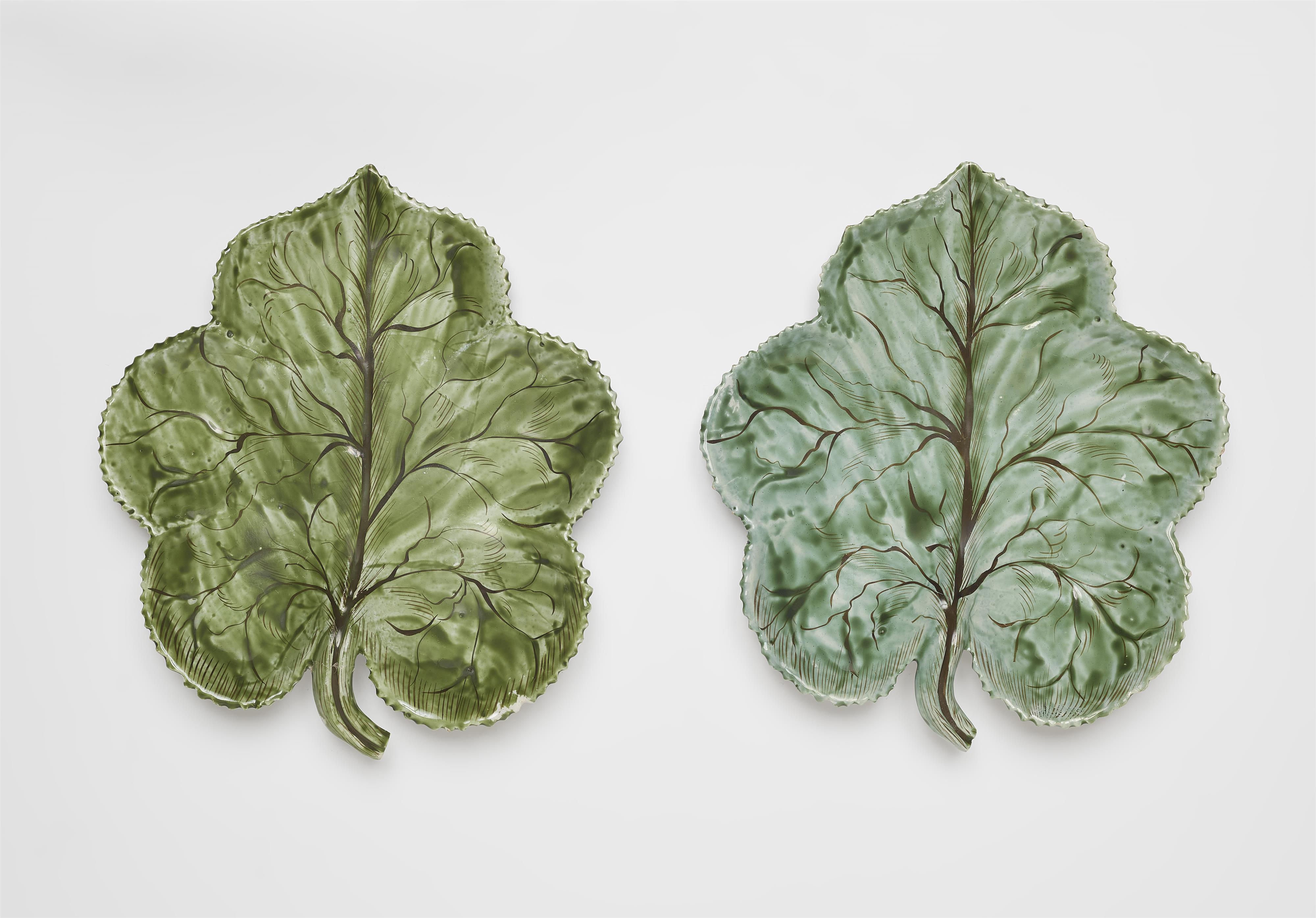 A pair of Proskau faience leaf rim dishes - image-1