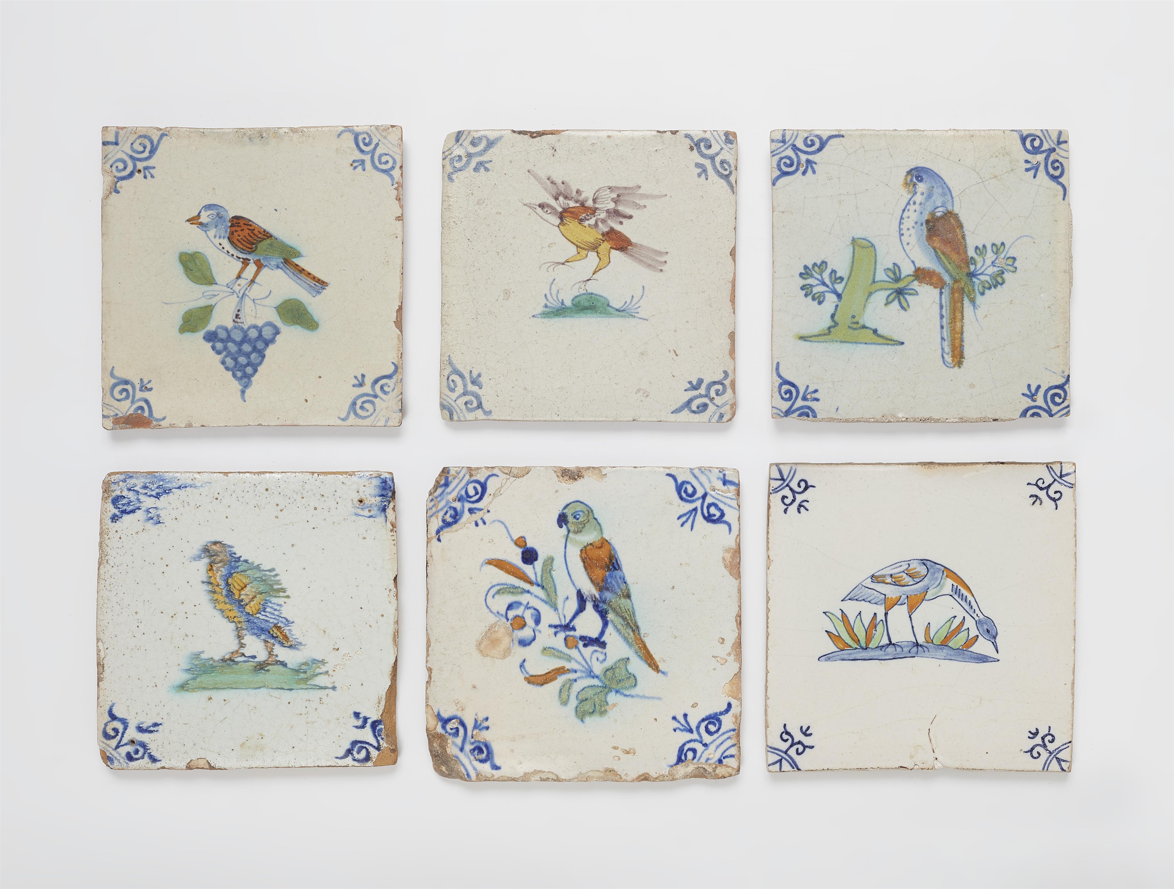 Six Dutch tiles with polychrome birds - image-1