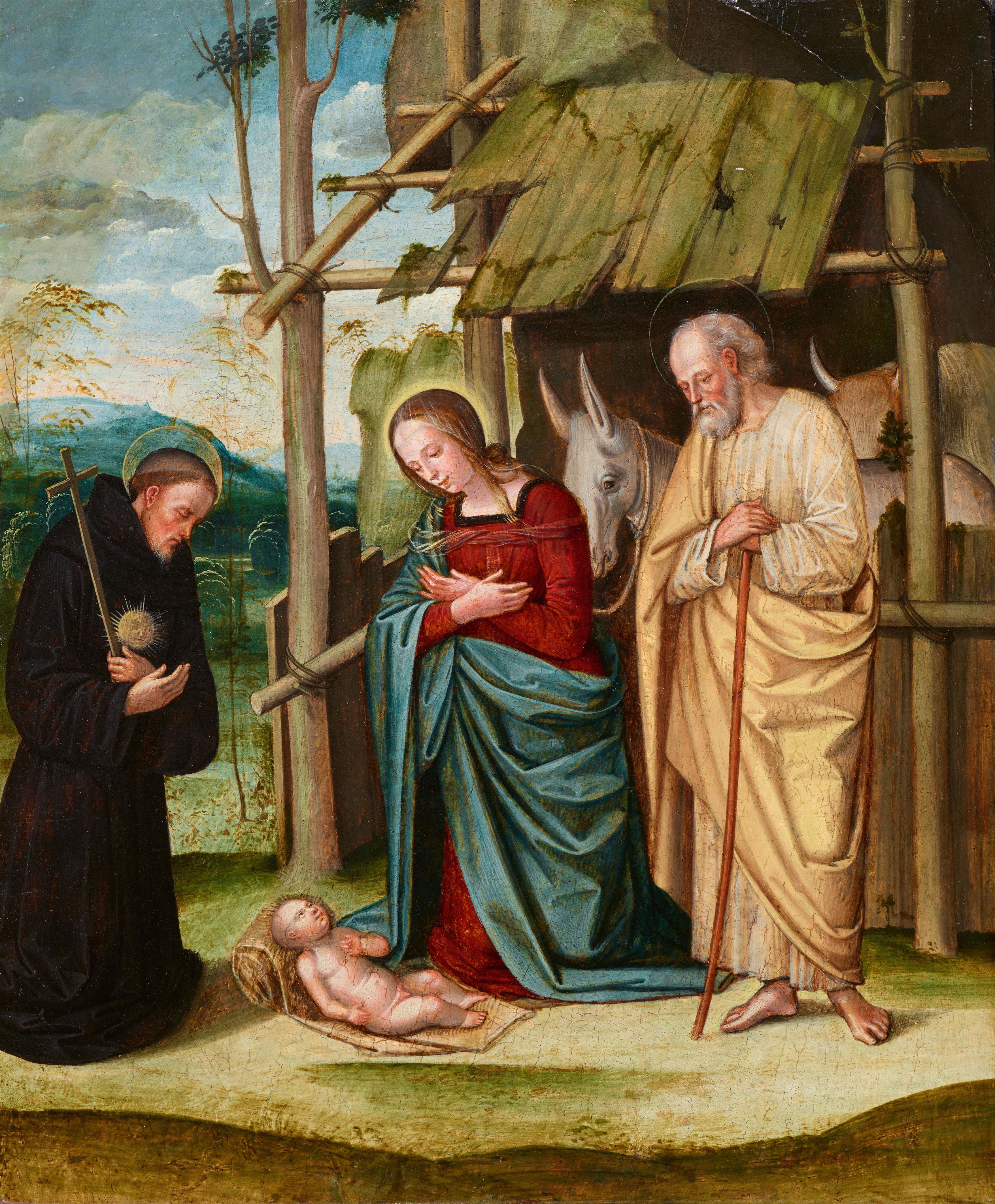 Lombardischer Meister um 1500 - Anbetung des Kindes mit dem Heiligen Nikolaus von Tolentino - image-1